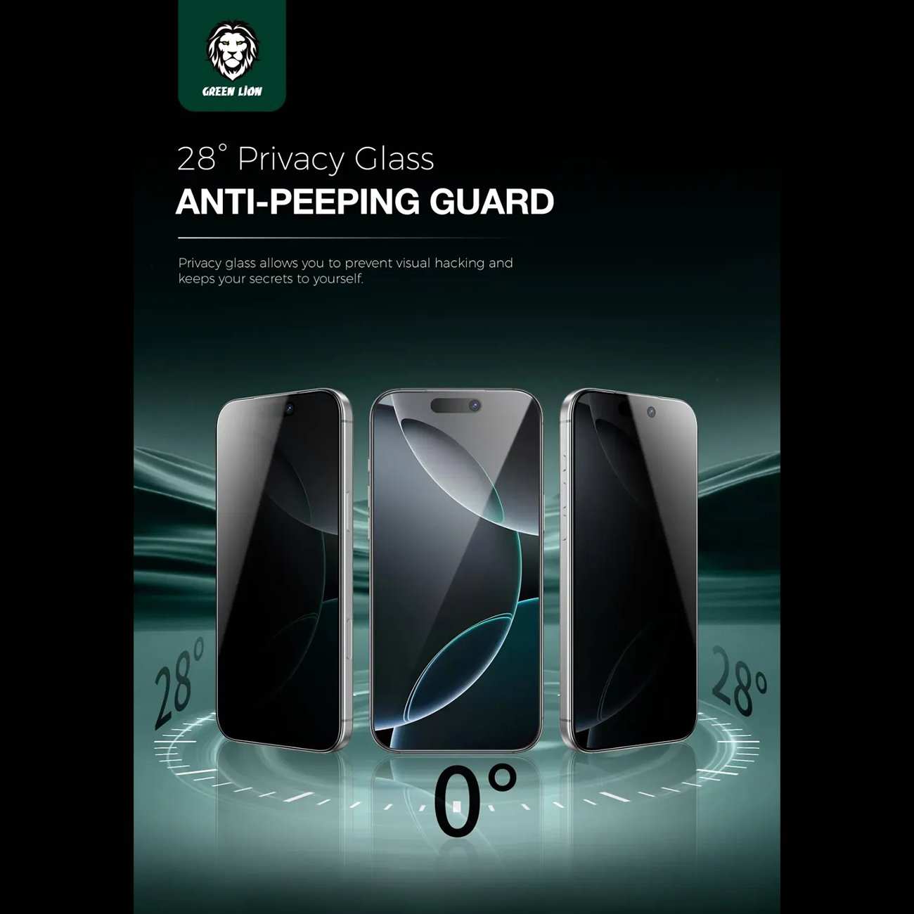 گلس پرایوسی آیفون 16 پرو و آیفون 17 گرین Green Lion GN9HSPY17BK