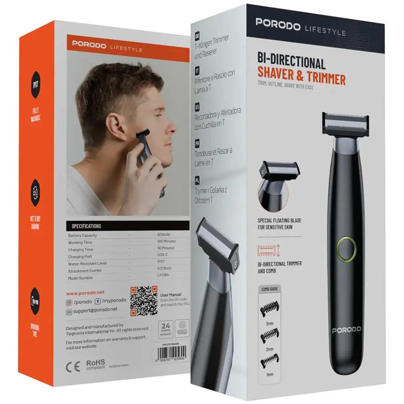 ریش تراش و ماشین اصلاح شارژی دو جهته پورودو Porodo PDLFST184BK