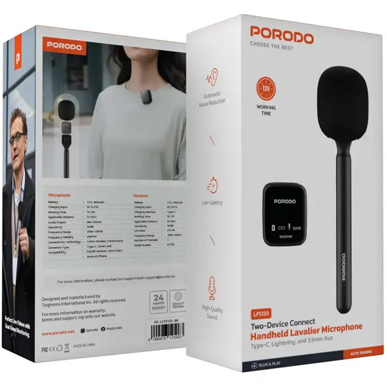 میکروفون بیسیم دستی پورودو Porodo PD-LFST133-BK با اتصال همزمان دو دستگاه