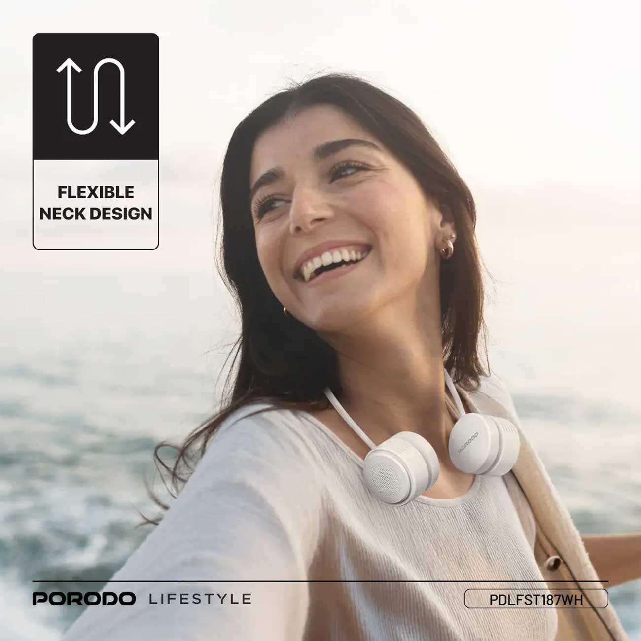 پنکه گردنی شارژی بدون پره و هولدر موبایل رومیزی پورودو Porodo PDLFST187WH