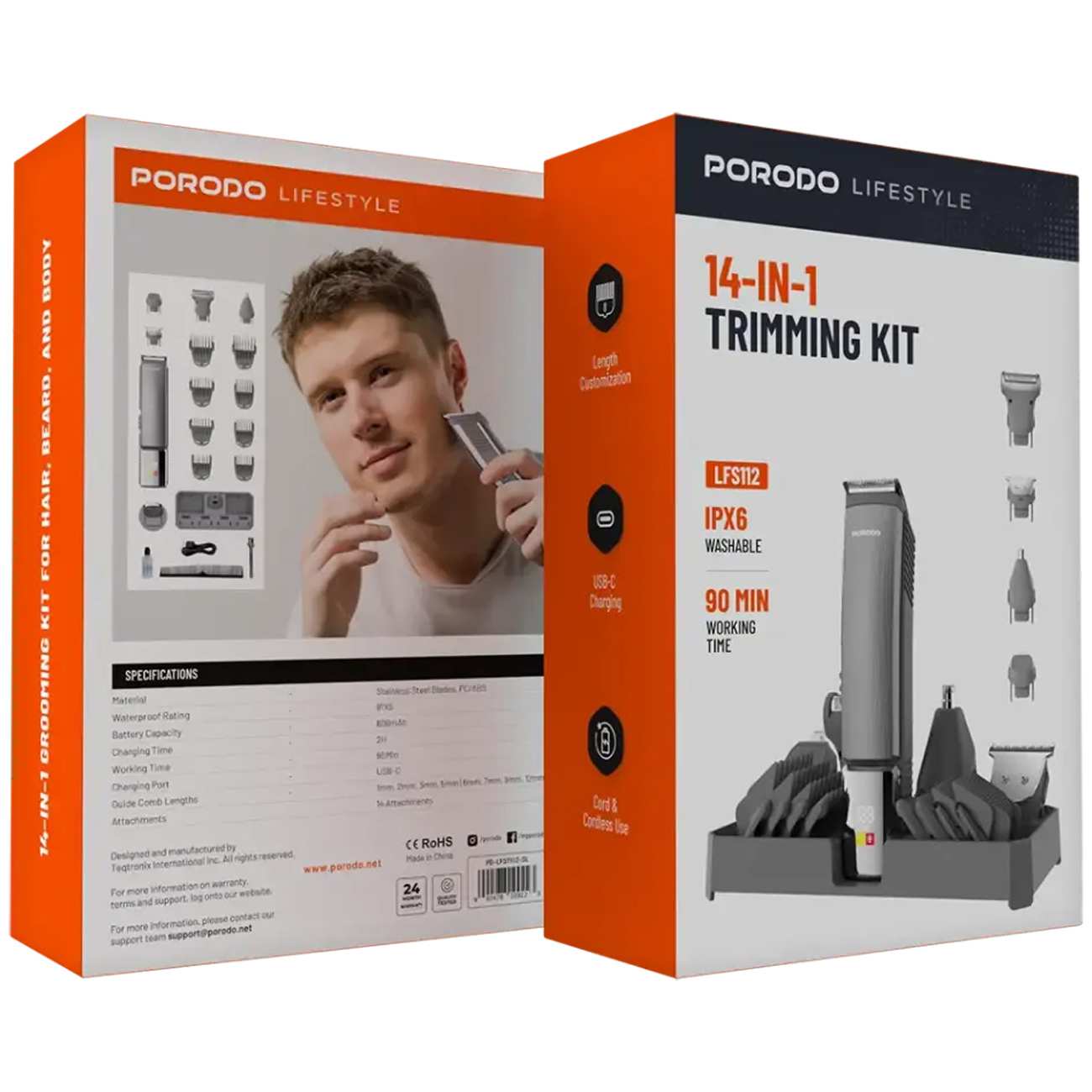 ست ریش تراش و ماشین اصلاح شارژی 14 کاره پورودو Porodo PD-LFST112-SL