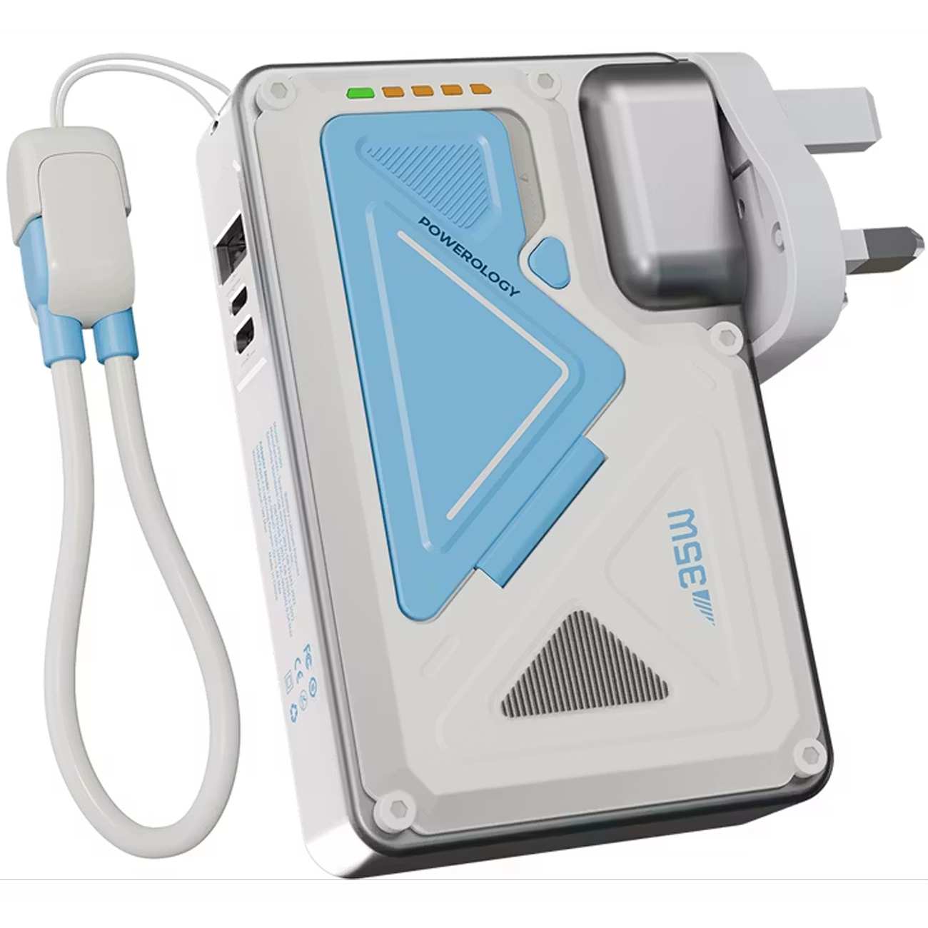 پاوربانک 10000 وایرلس و شارژر دیواری Type-C، USB و لایتنینگ فست شارژ 35 وات پاورولوژی Powerology PPBCHA80