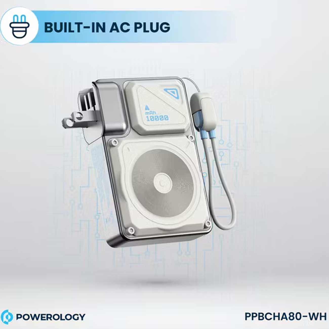 پاوربانک 10000 وایرلس و شارژر دیواری Type-C، USB و لایتنینگ فست شارژ 35 وات پاورولوژی Powerology PPBCHA80