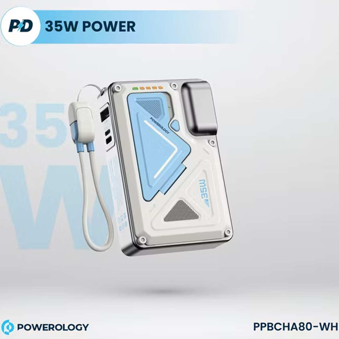 پاوربانک 10000 وایرلس و شارژر دیواری Type-C، USB و لایتنینگ فست شارژ 35 وات پاورولوژی Powerology PPBCHA80