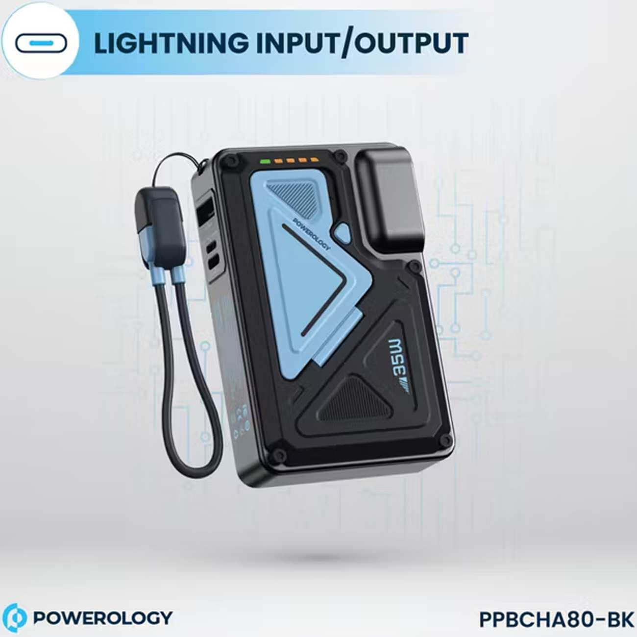 پاوربانک 10000 وایرلس و شارژر دیواری Type-C، USB و لایتنینگ فست شارژ 35 وات پاورولوژی Powerology PPBCHA80