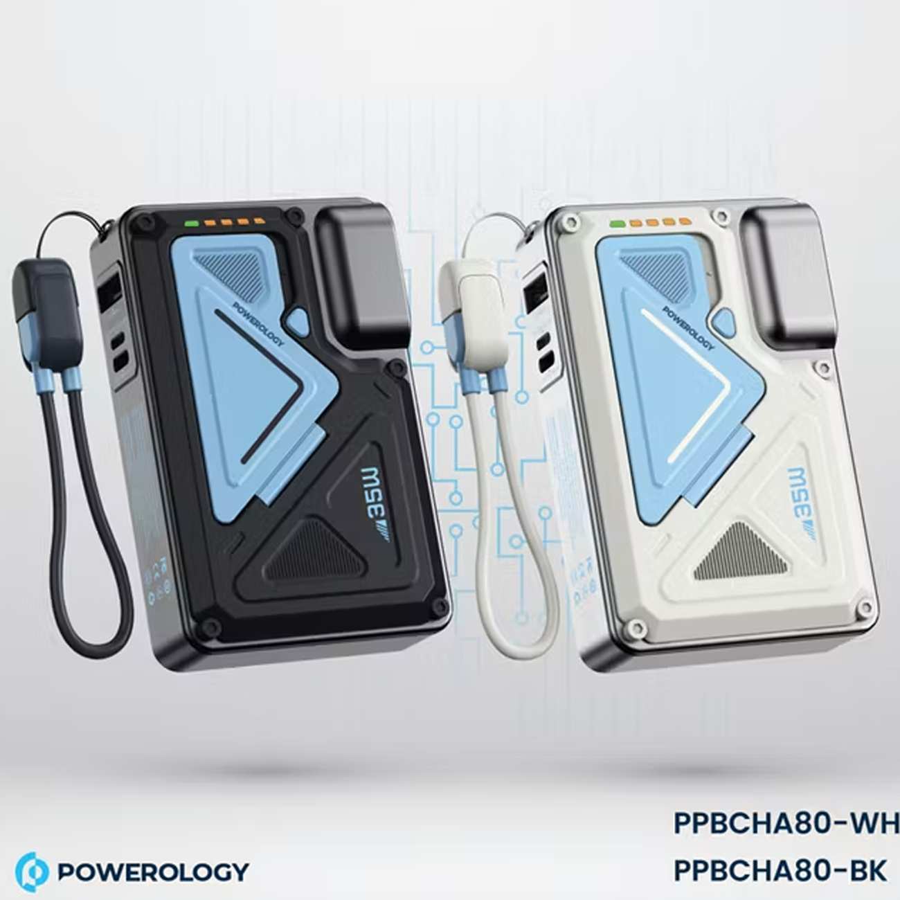 پاوربانک 10000 وایرلس و شارژر دیواری Type-C، USB و لایتنینگ فست شارژ 35 وات پاورولوژی Powerology PPBCHA80