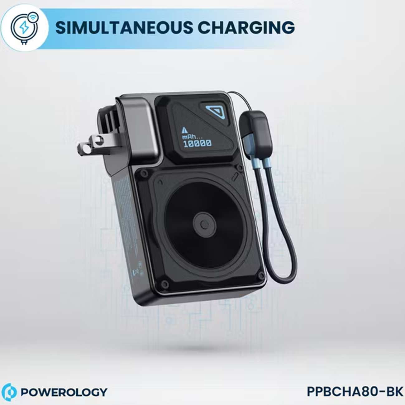 پاوربانک 10000 وایرلس و شارژر دیواری Type-C، USB و لایتنینگ فست شارژ 35 وات پاورولوژی Powerology PPBCHA80