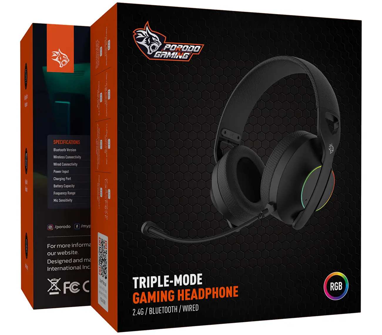 هدست گیمینگ بیسیم نویز کنسلینگ فعال ANC پورودو Porodo PDX421-BK با اتصال 3 گانه