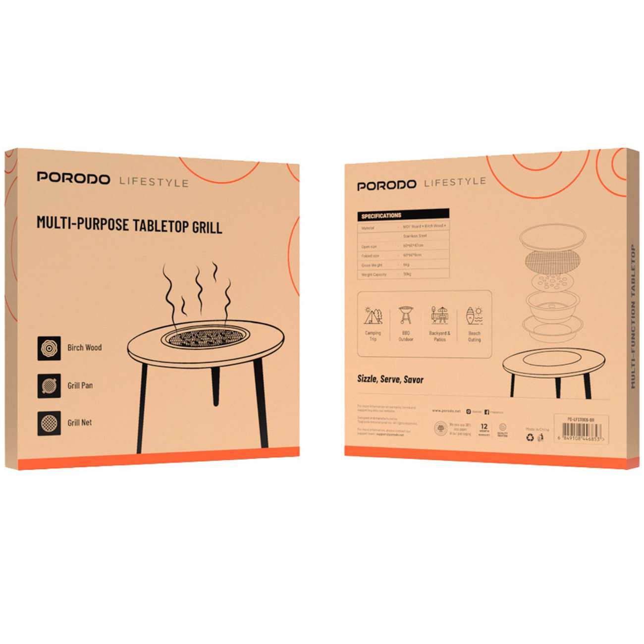 میز کمپینگ و میز گریل چند منظوره تاشو پورودو Porodo PD-LFST006-BR