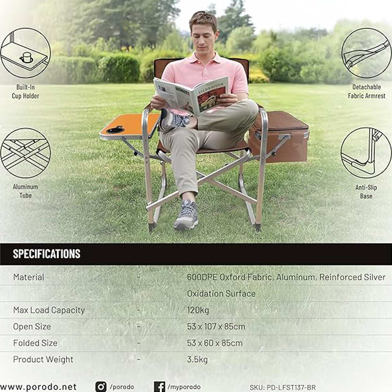 صندلی سفر و کمپینگ تاشو پورودو Porodo PD-LFST137-BR