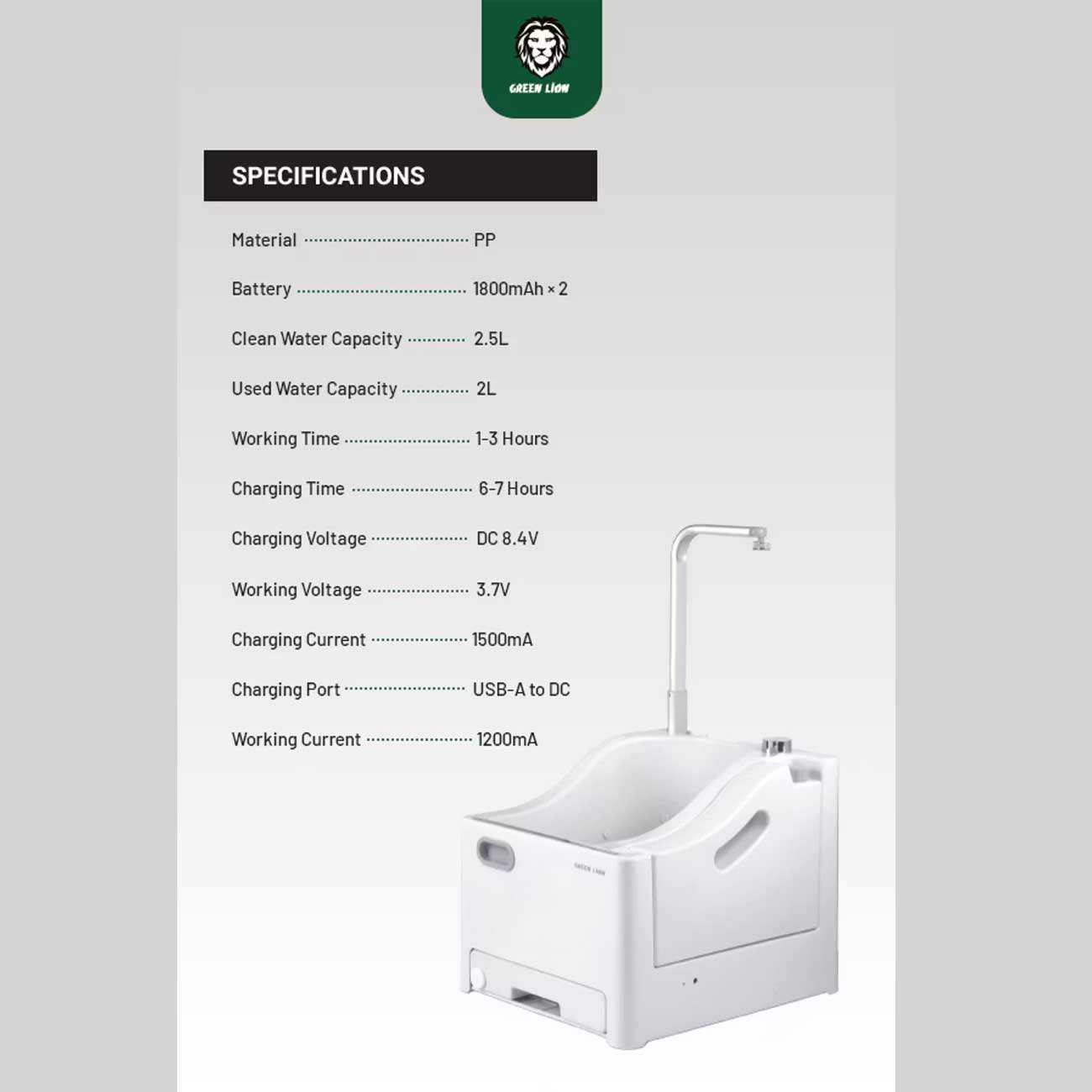 دستگاه وضوی قابل حمل شارژی گرین لاین Green Lion GWM-10 GNGW10PWUDWH