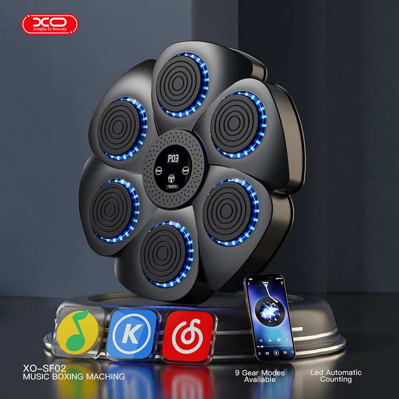 کیسه بوکس دیواری موزیکال هوشمند ایکس او XO SF02