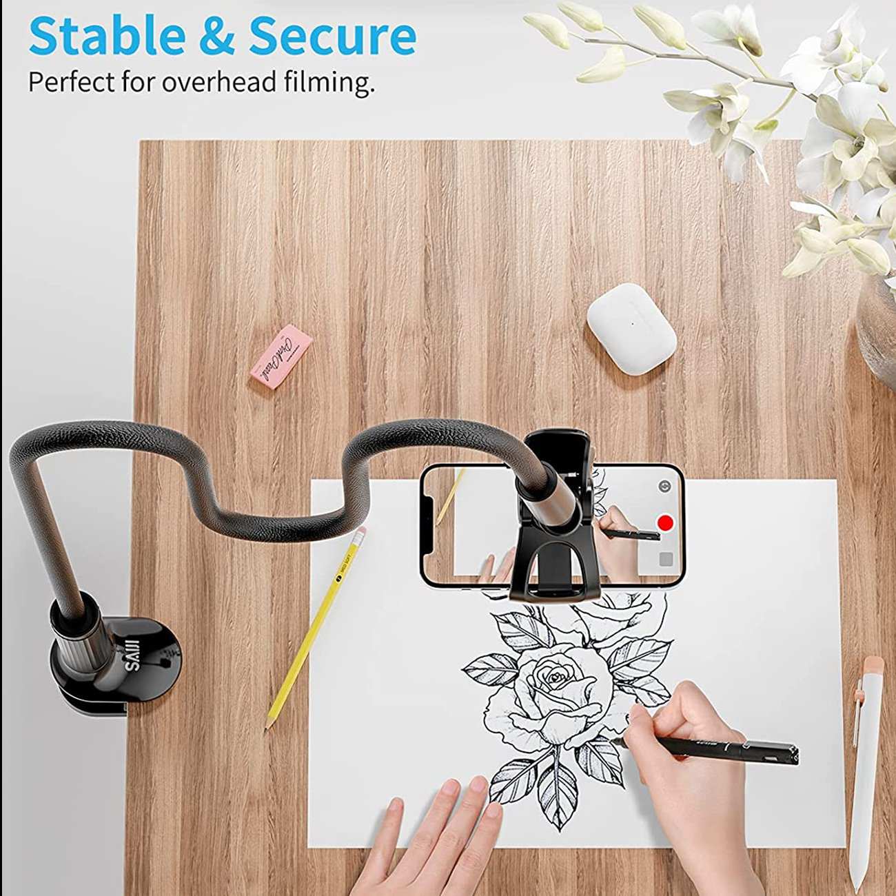 هولدر موبایل بازو بلند سایجی SAIJI IVY3 با قابلیت اتصال به لبه میز و تخت