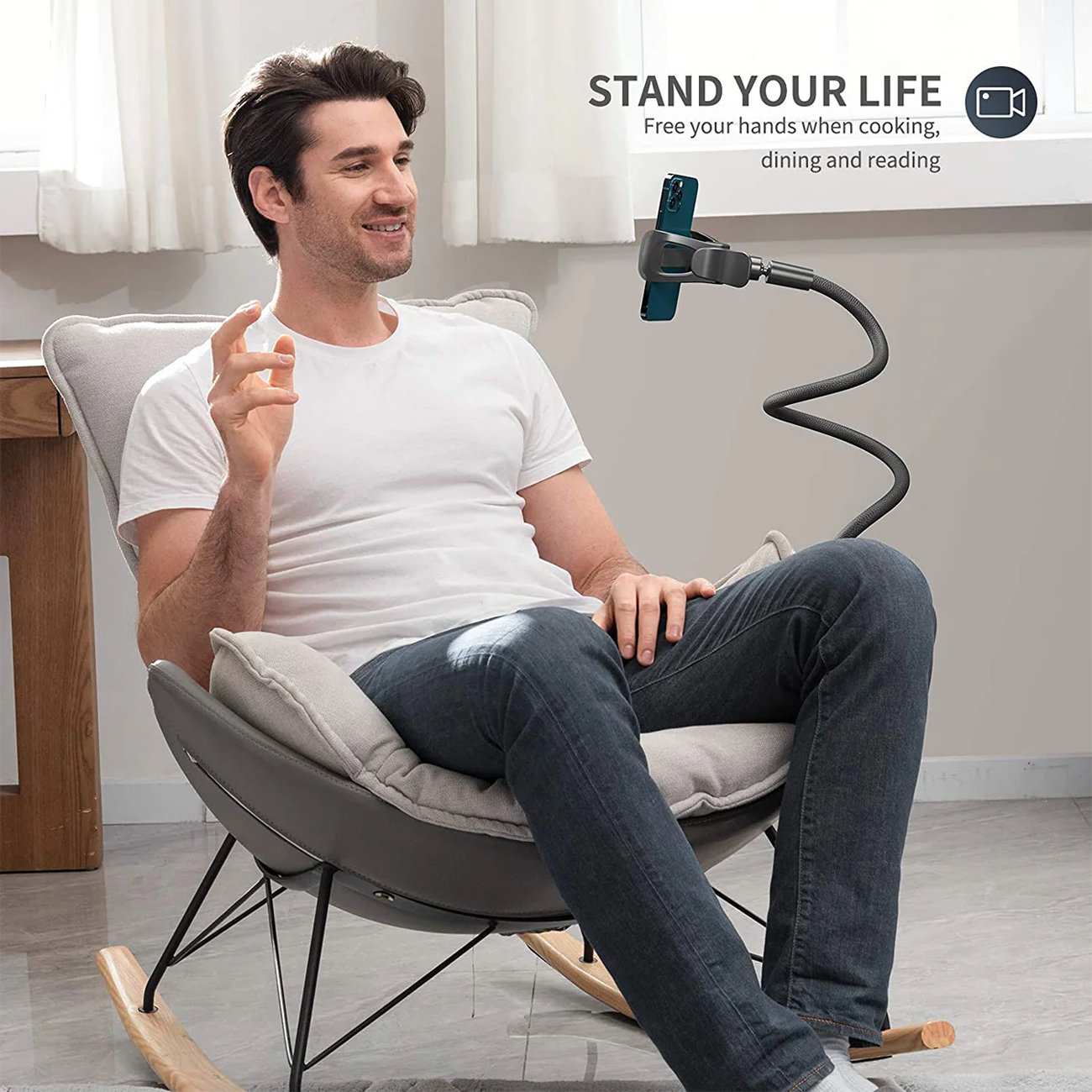 هولدر موبایل بازو بلند سایجی SAIJI IVY3 با قابلیت اتصال به لبه میز و تخت