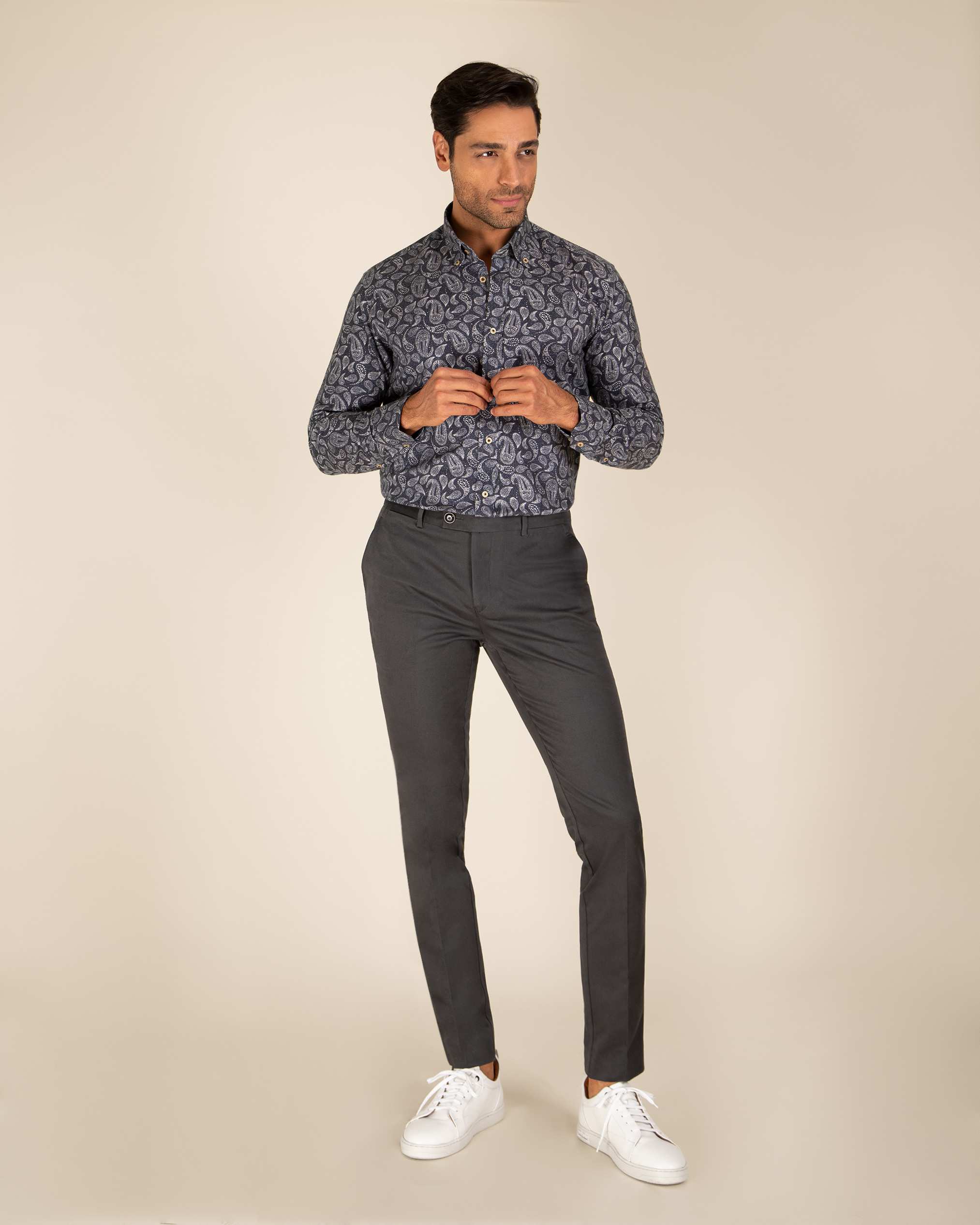 پیراهن طرح دار پشمی 2220114 کروم