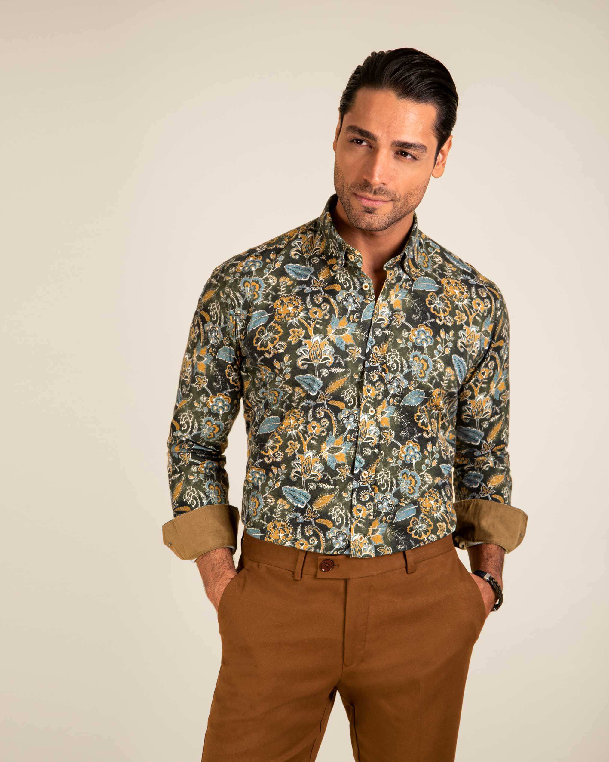 پیراهن طرح دار پشمی 2220114 کروم