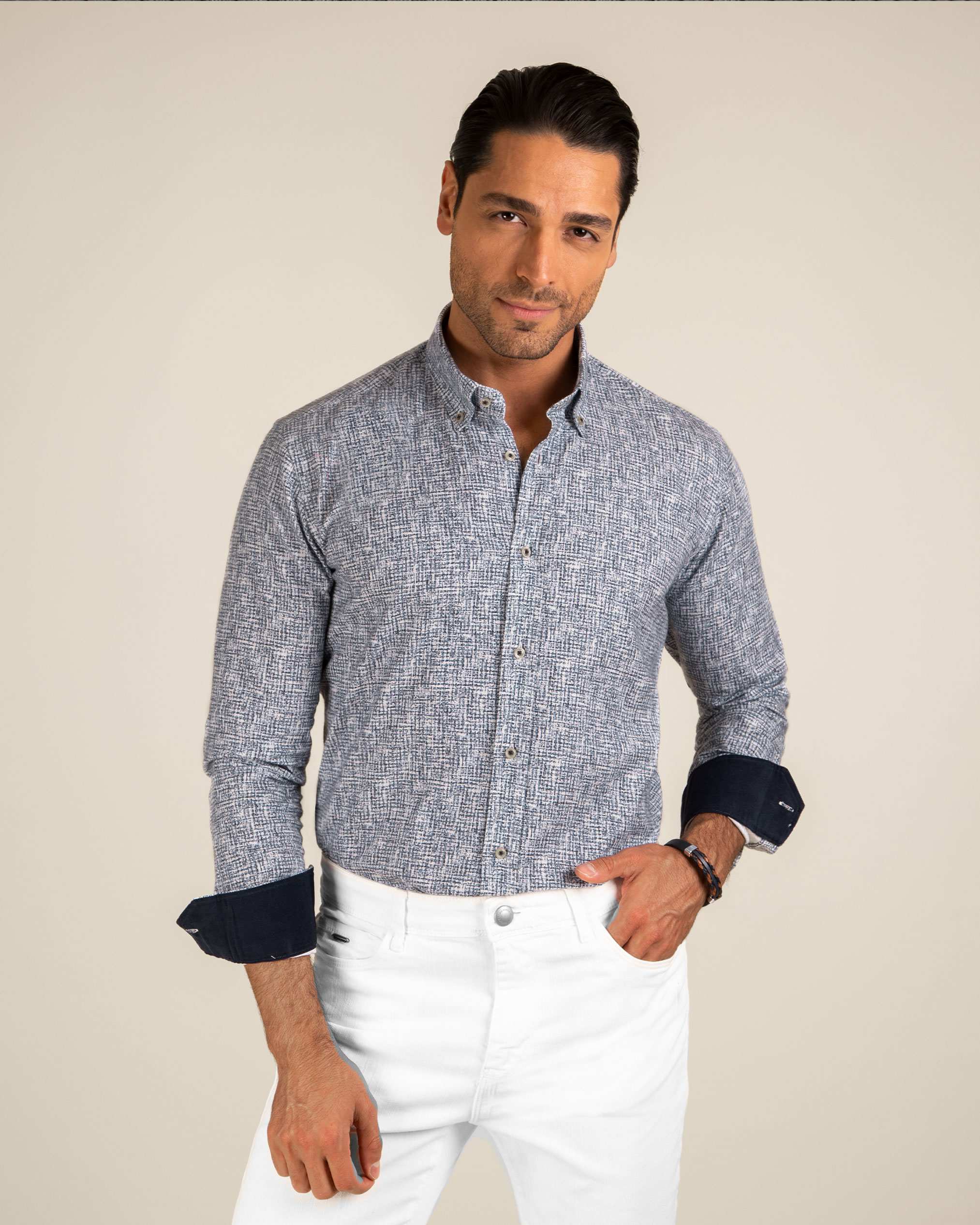 پیراهن طرح دار پشمی 2220114 کروم