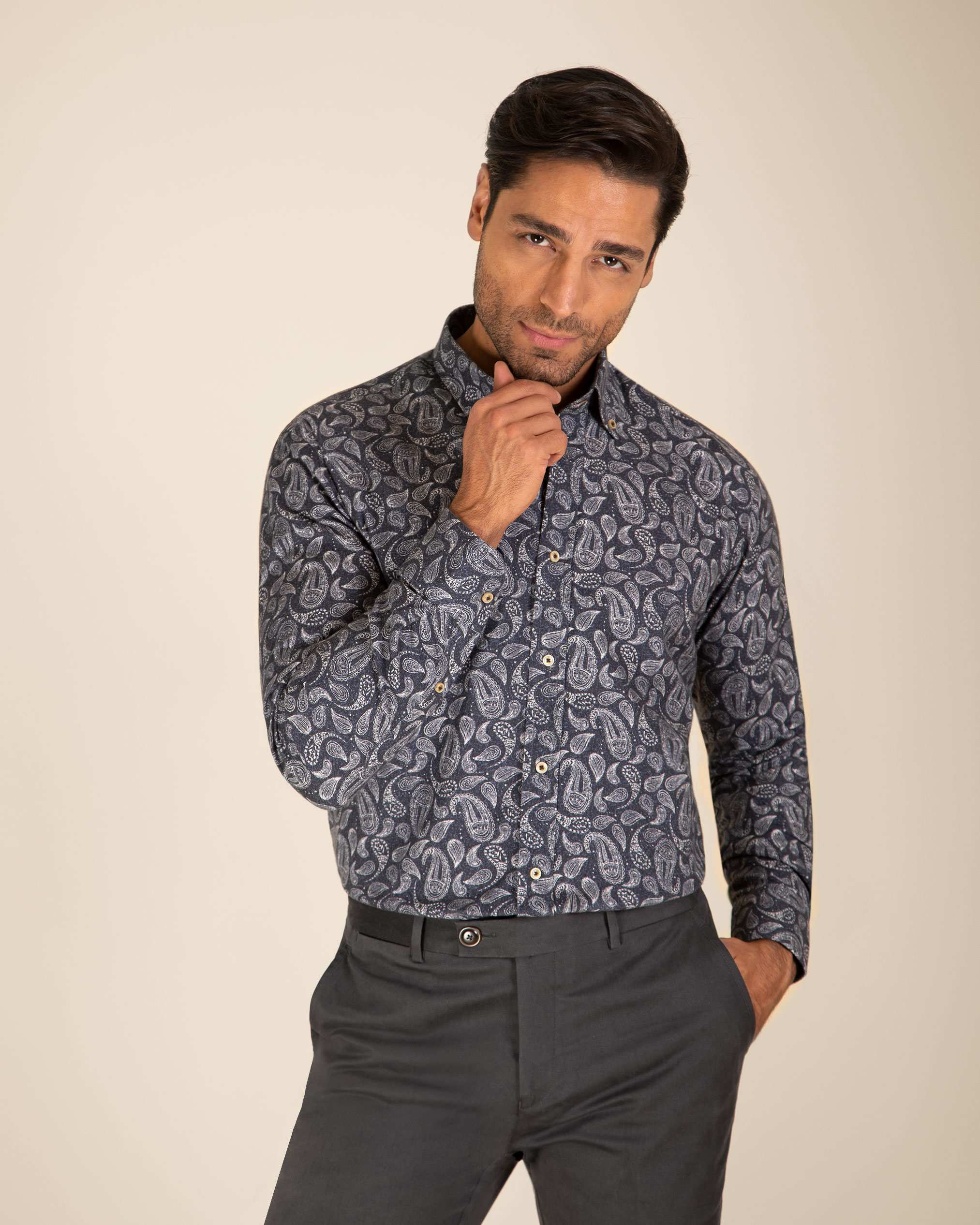 پیراهن طرح دار پشمی 2220114 کروم