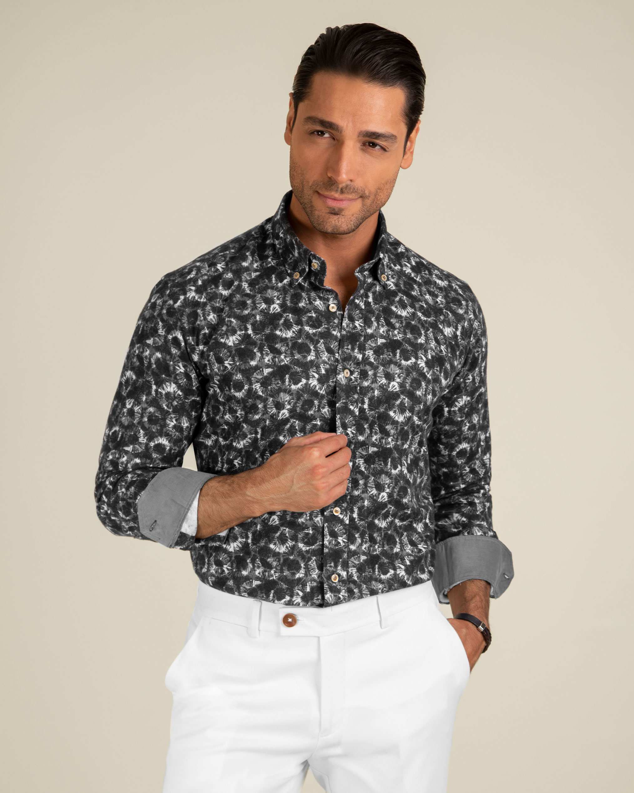 پیراهن طرح دار پشمی 2220115 کروم