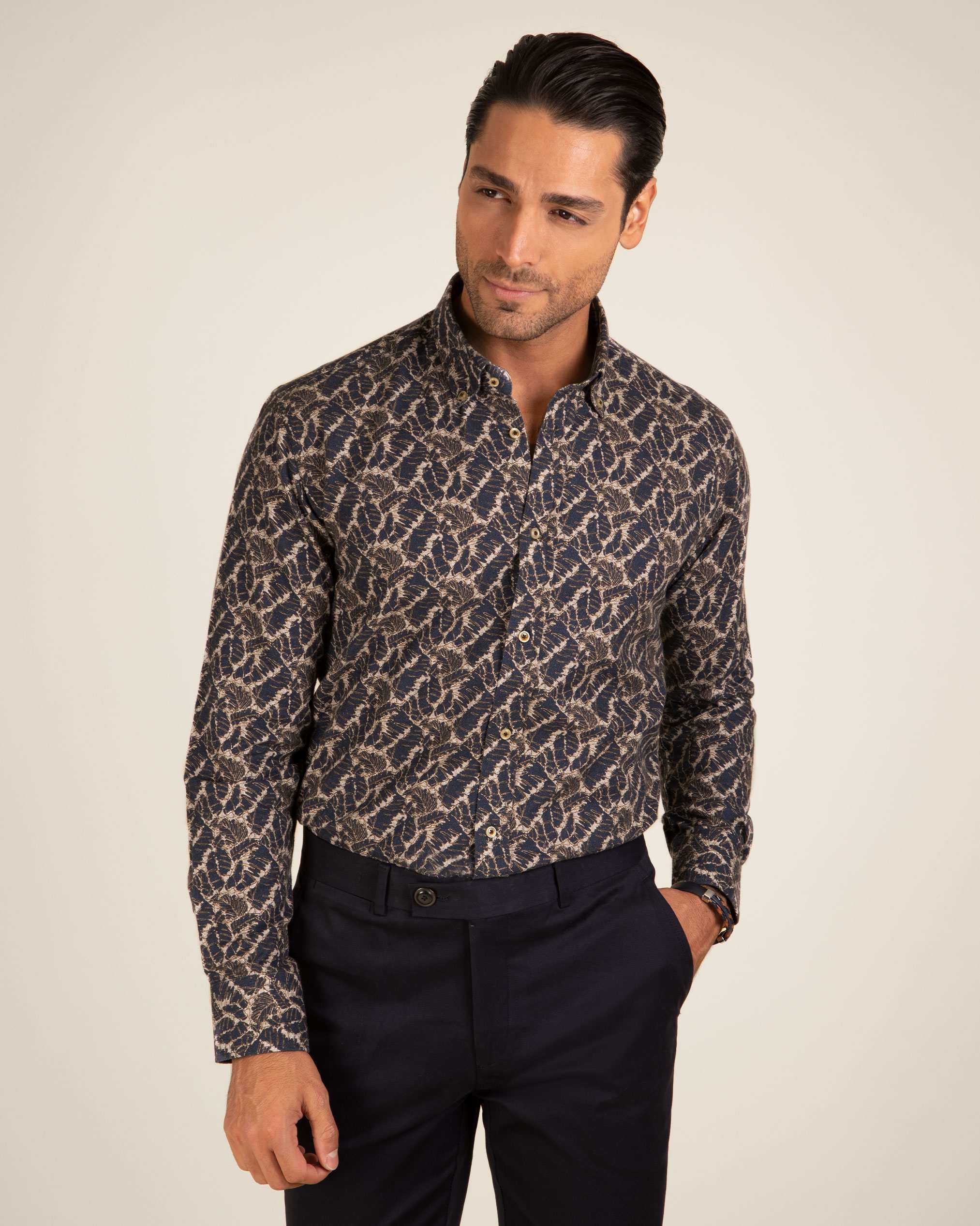 پیراهن طرح دار پشمی 2220115 کروم