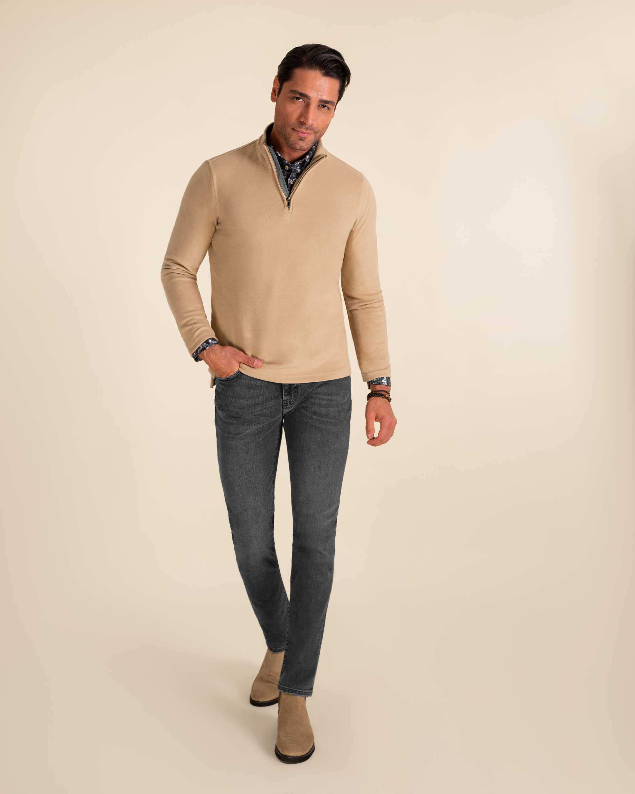 پولوشرت آستین بلند نیم زیپ 2220902 کروم