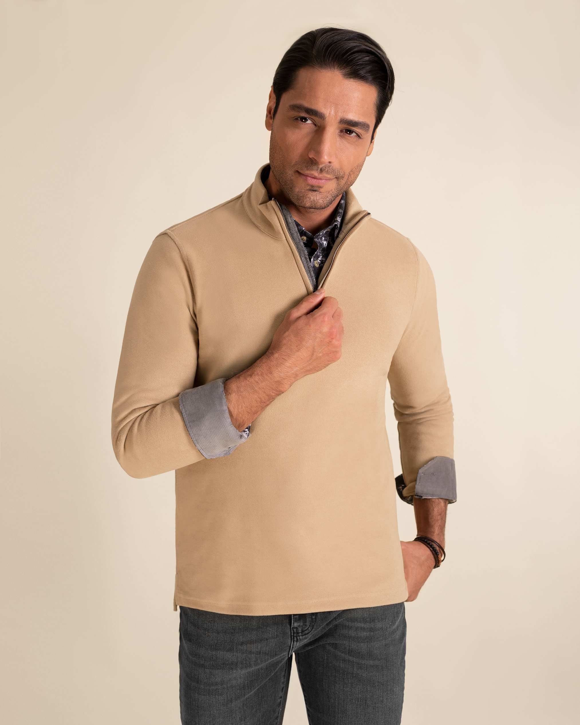 پولوشرت آستین بلند نیم زیپ 2220902 کروم