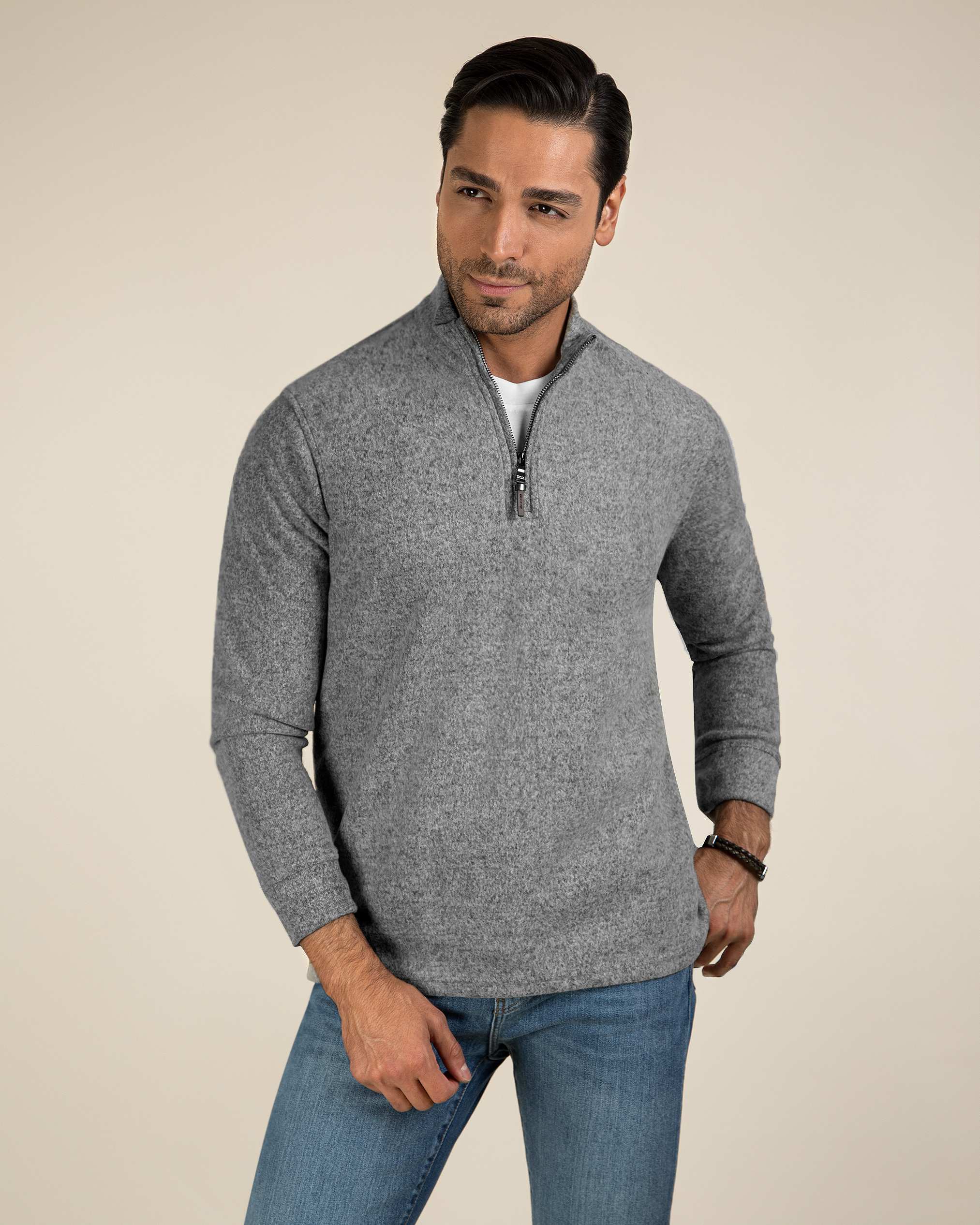 پولوشرت آستین بلند نیم زیپ 2220904 کروم