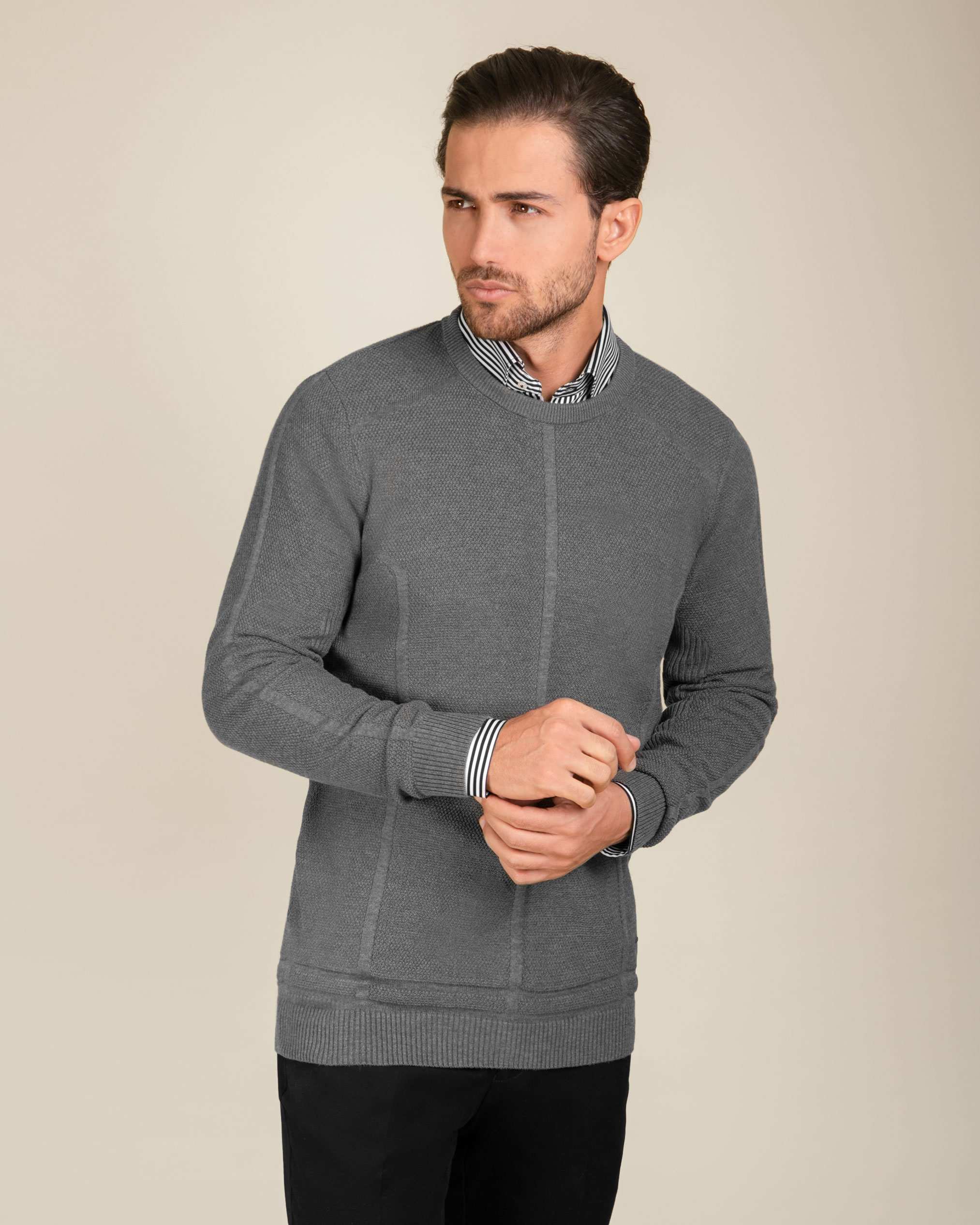 پلیور یقه گرد مردانه 2221001 کروم