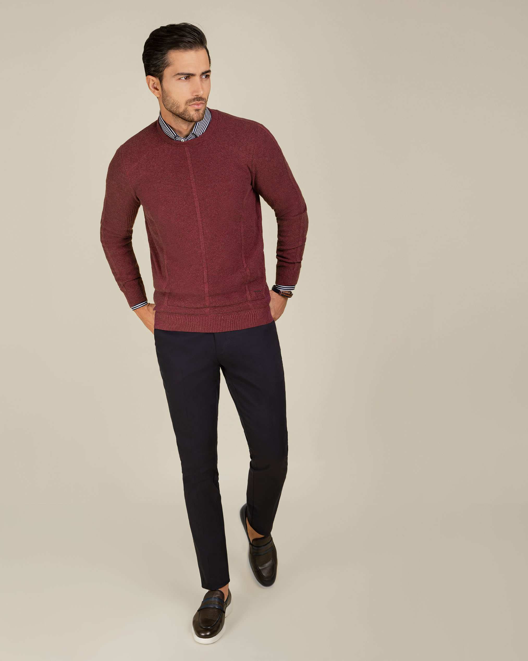 پلیور یقه گرد مردانه 2221001 کروم