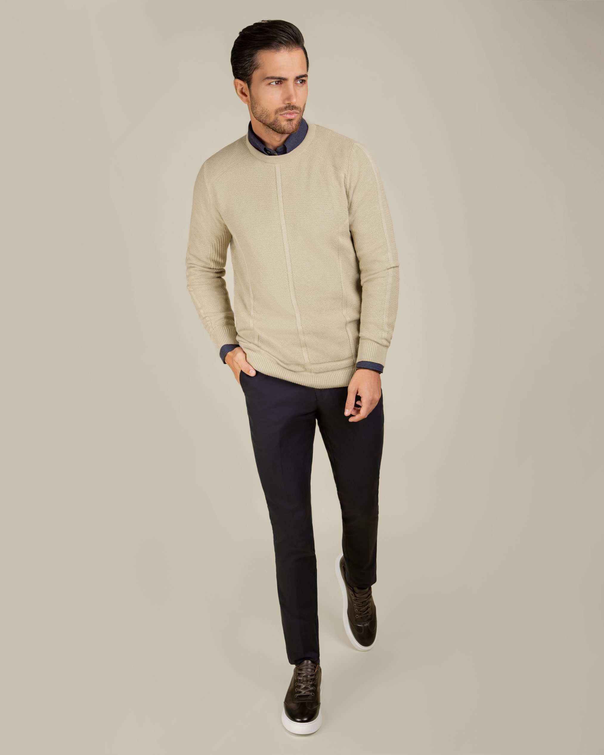 پلیور یقه گرد مردانه 2221001 کروم