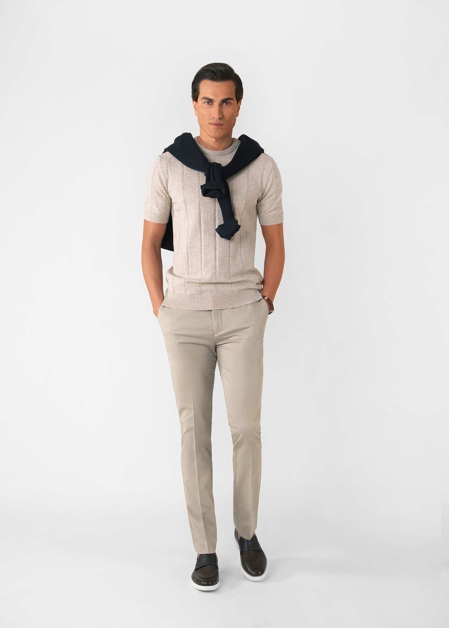 تیشرت یقه گرد بافت مردانه 2310601 کروم