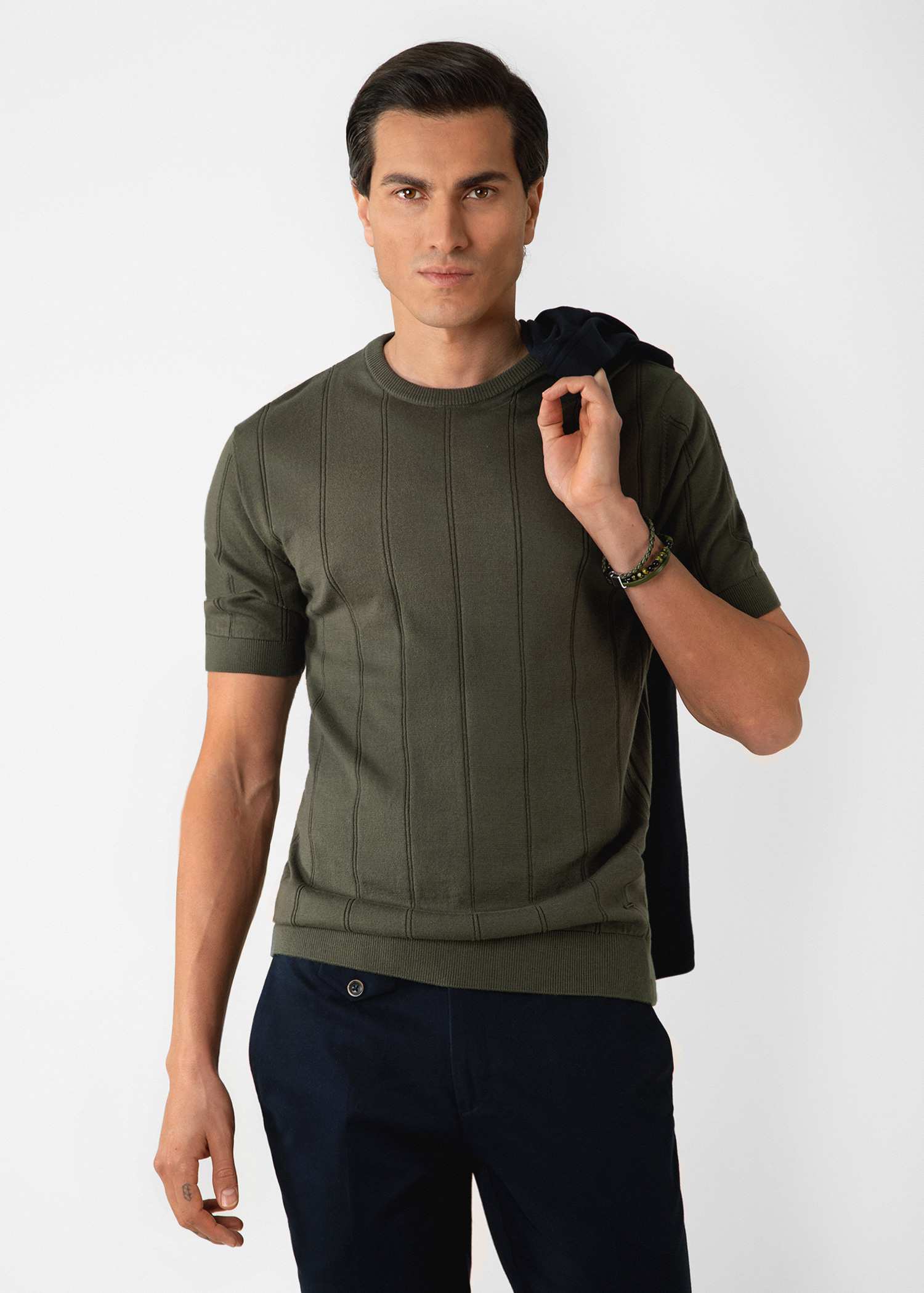 تیشرت یقه گرد بافت مردانه 2310601 کروم