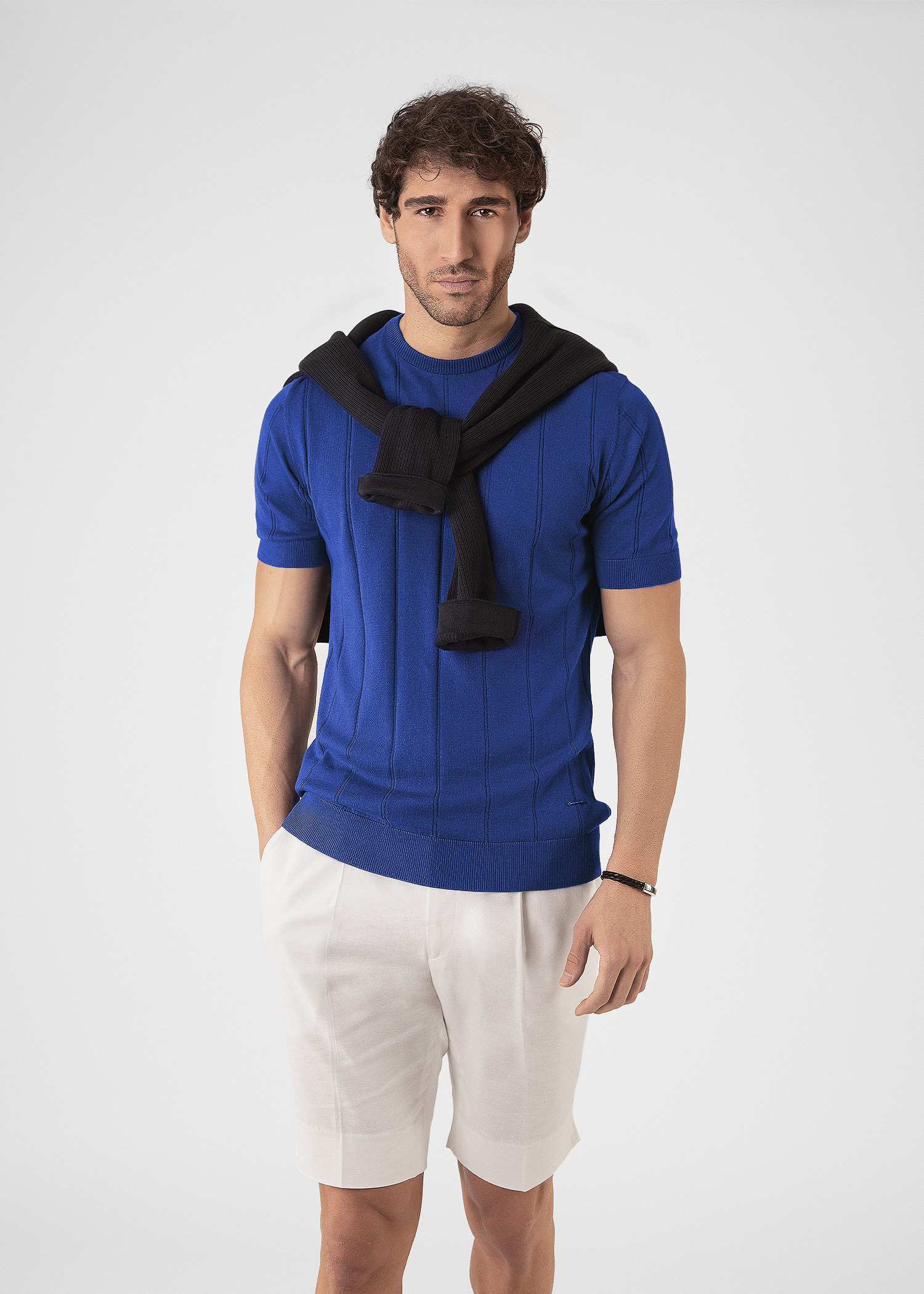 تیشرت یقه گرد بافت مردانه 2310601 کروم