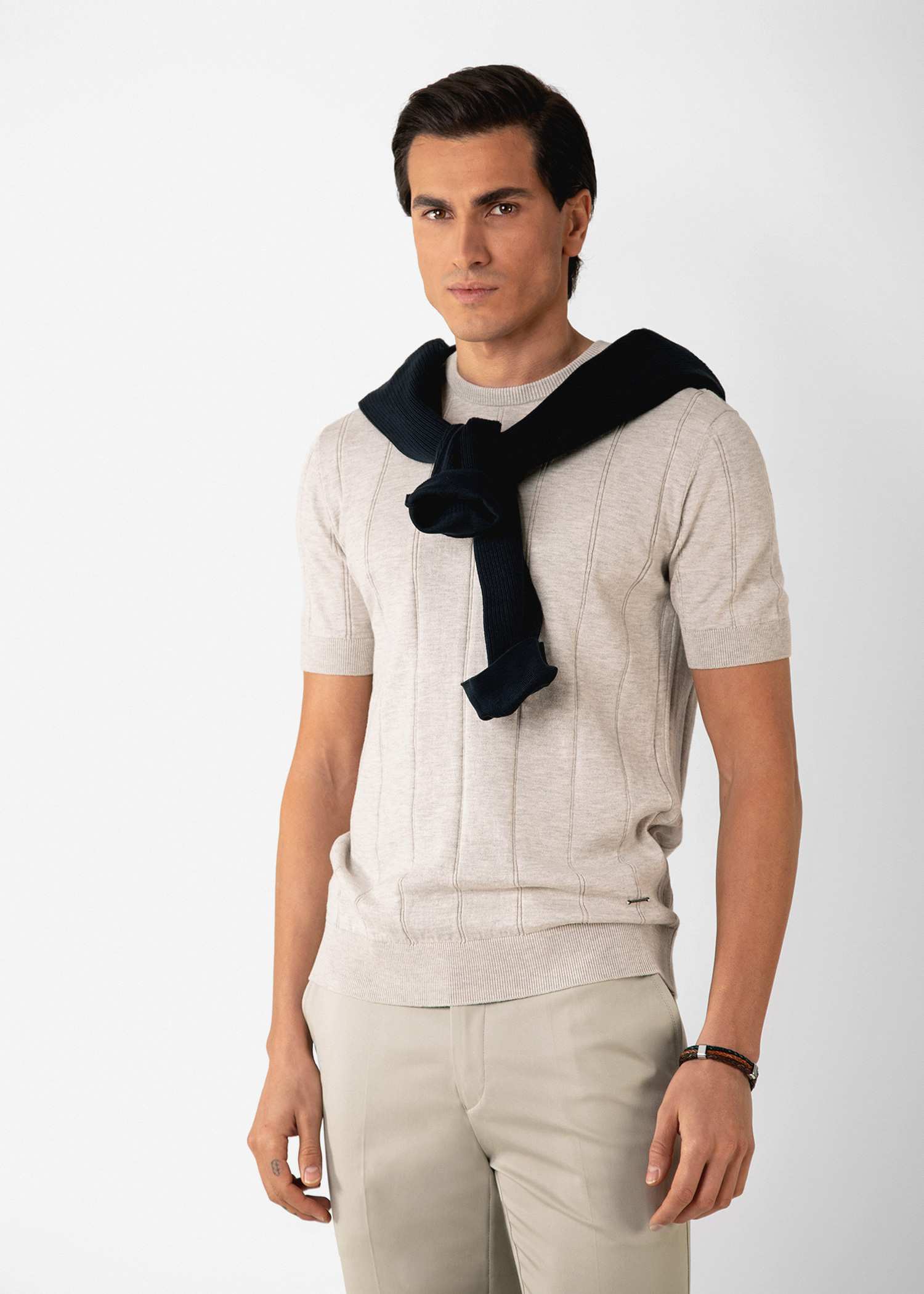 تیشرت یقه گرد بافت مردانه 2310601 کروم