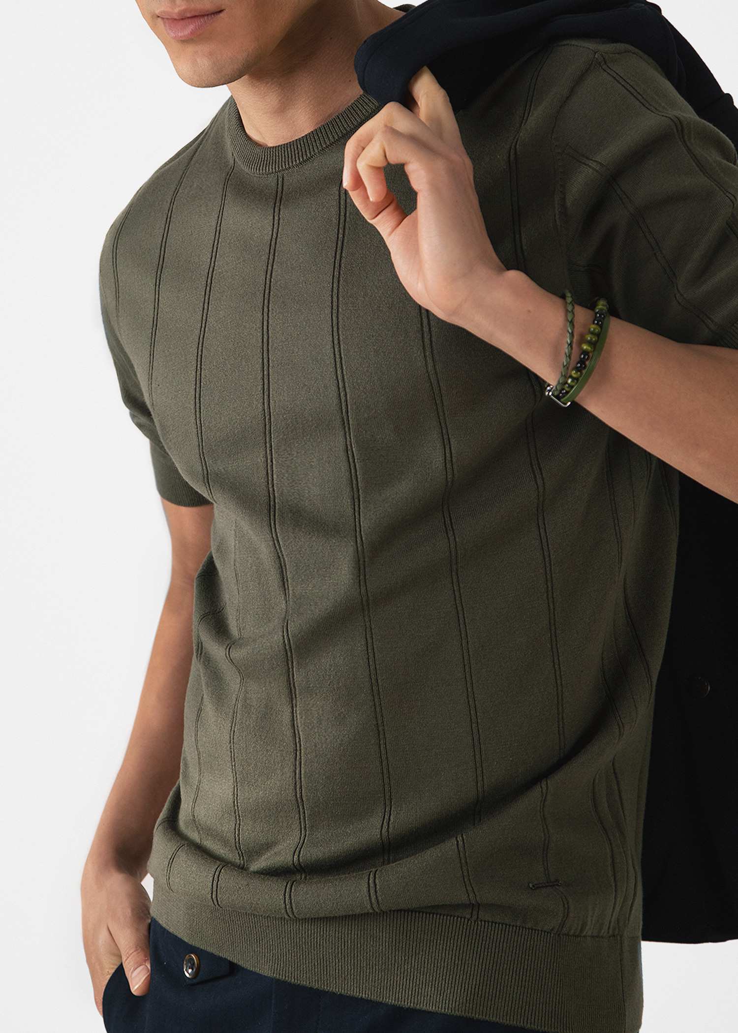 تیشرت یقه گرد بافت مردانه 2310601 کروم