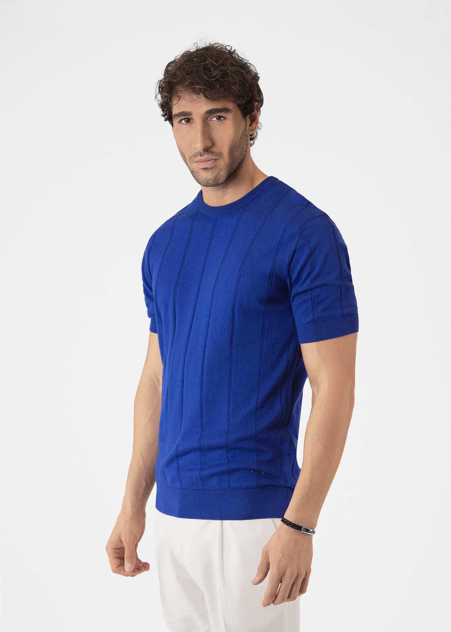 تیشرت یقه گرد بافت مردانه 2310601 کروم