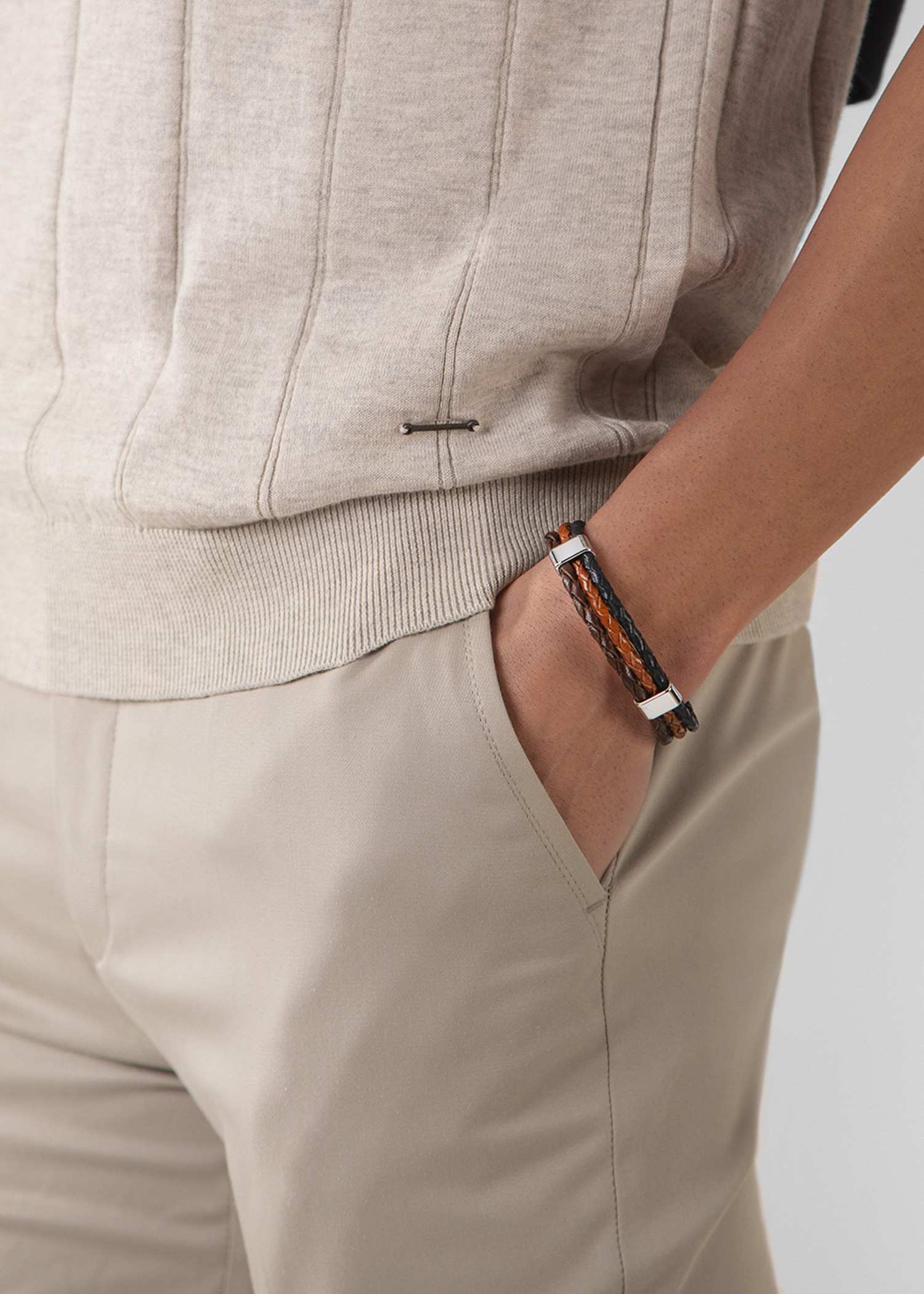 تیشرت یقه گرد بافت مردانه 2310601 کروم