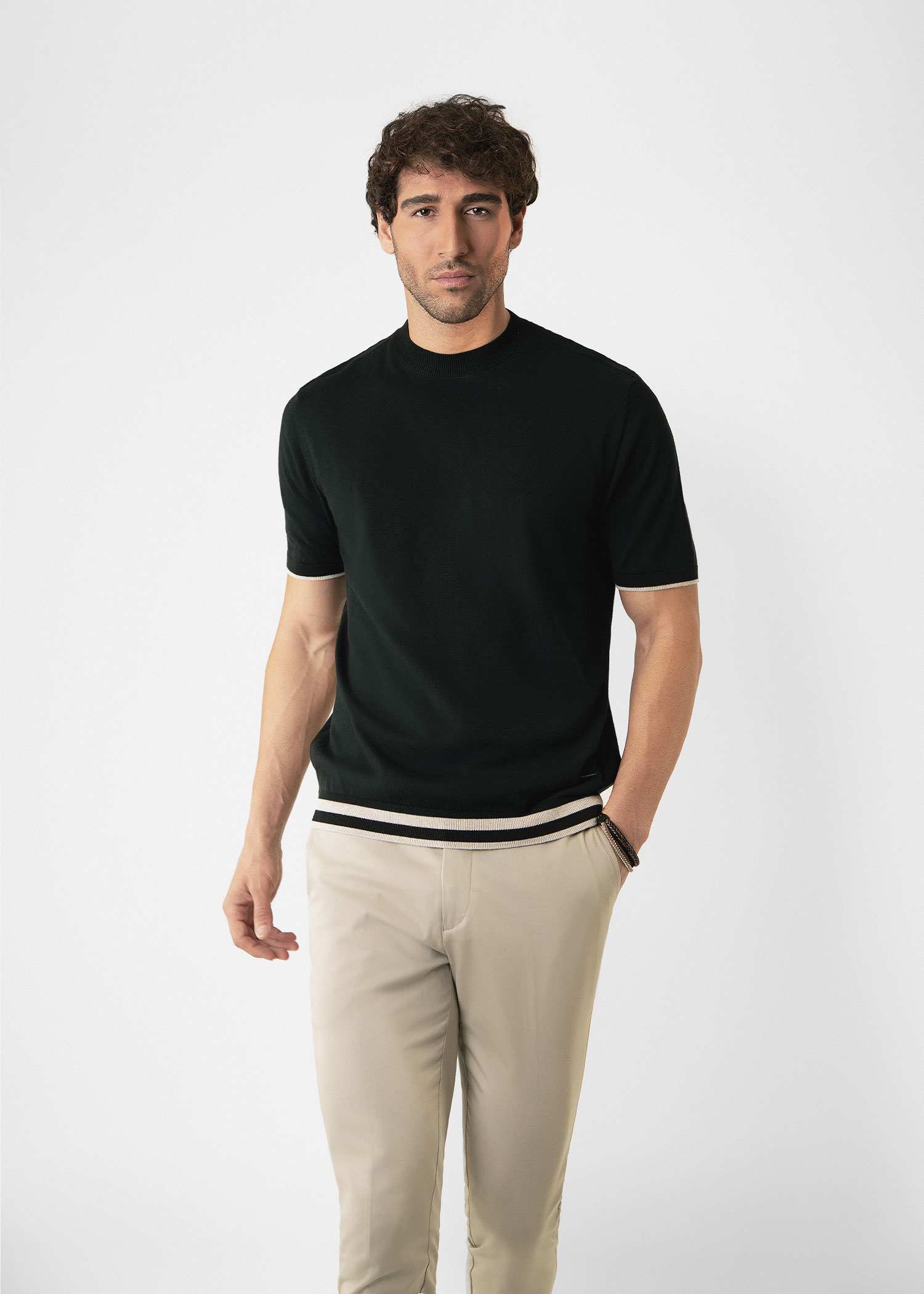 تیشرت یقه گرد بافت مردانه 2310602 کروم