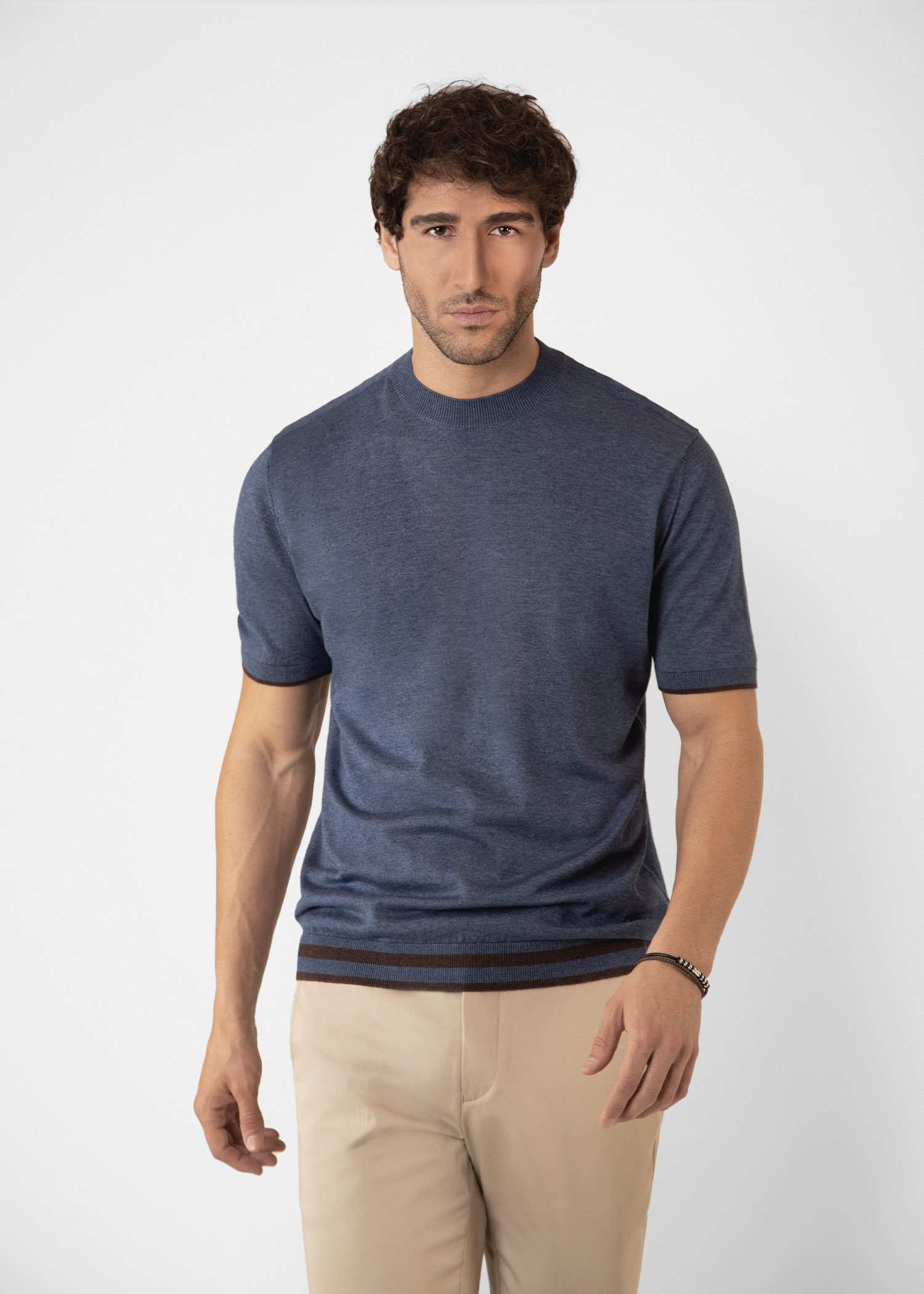تیشرت یقه گرد بافت مردانه 2310602 کروم