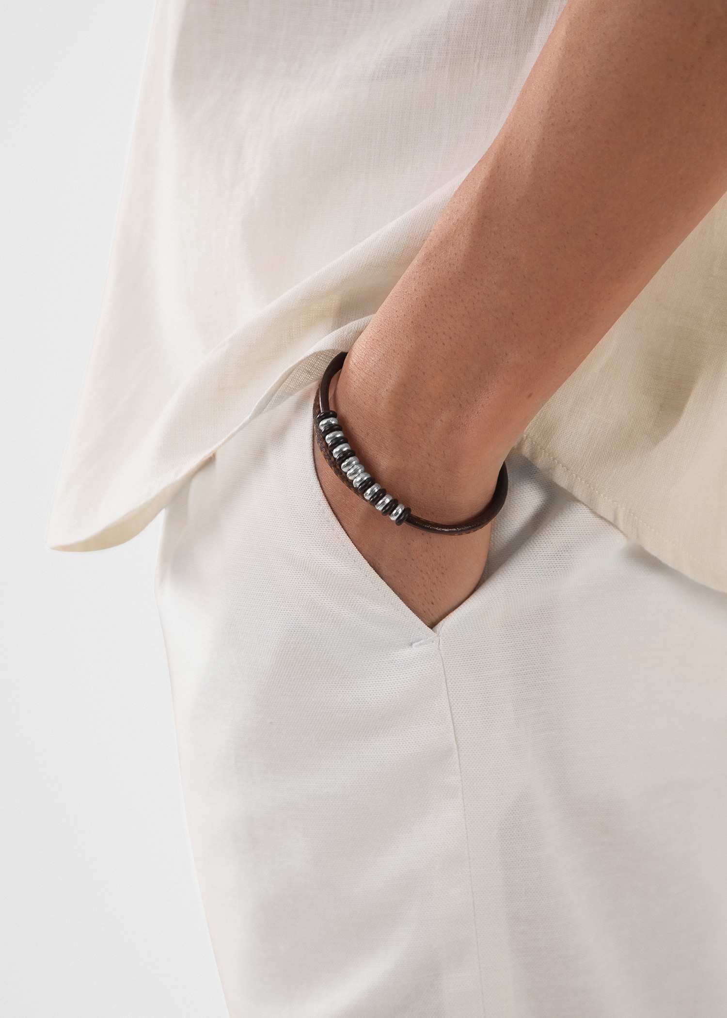 دستبند مردانه چرمی 2311905 کروم