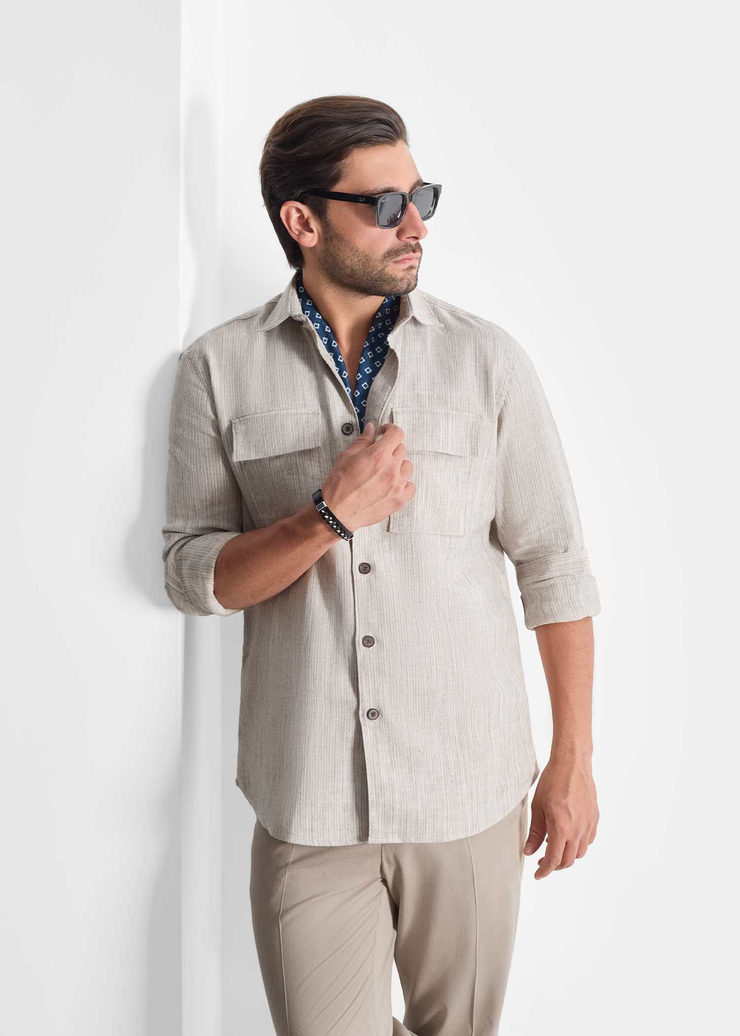 پیراهن دو جیب طرح دار 2410102 کروم