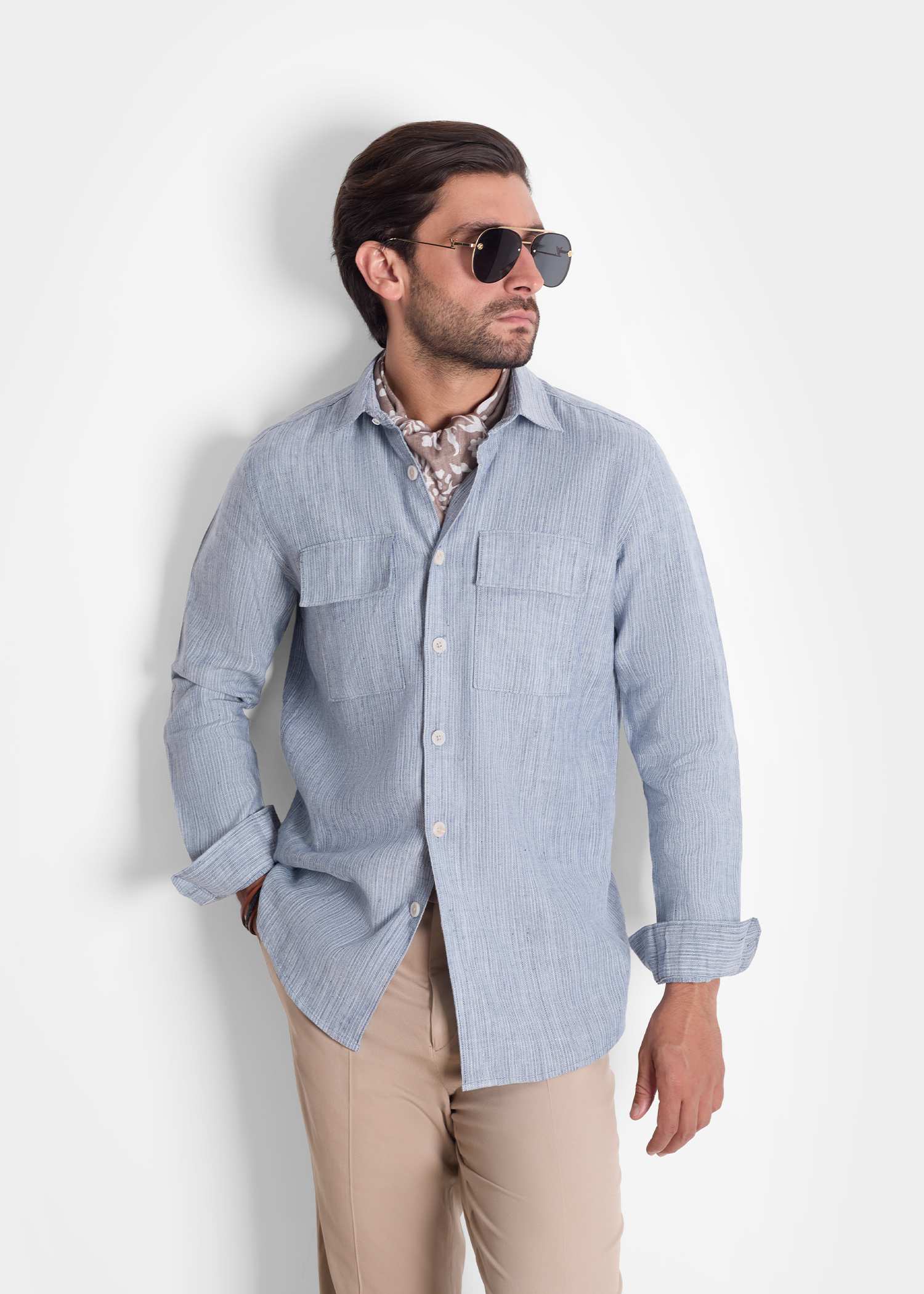 پیراهن دو جیب طرح دار 2410102 کروم