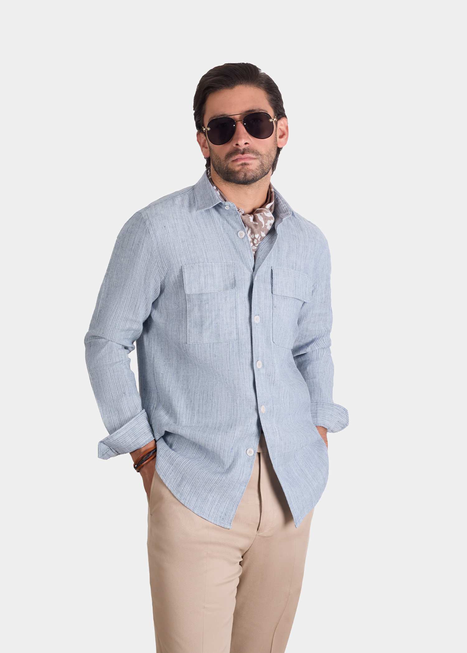 پیراهن دو جیب طرح دار 2410102 کروم