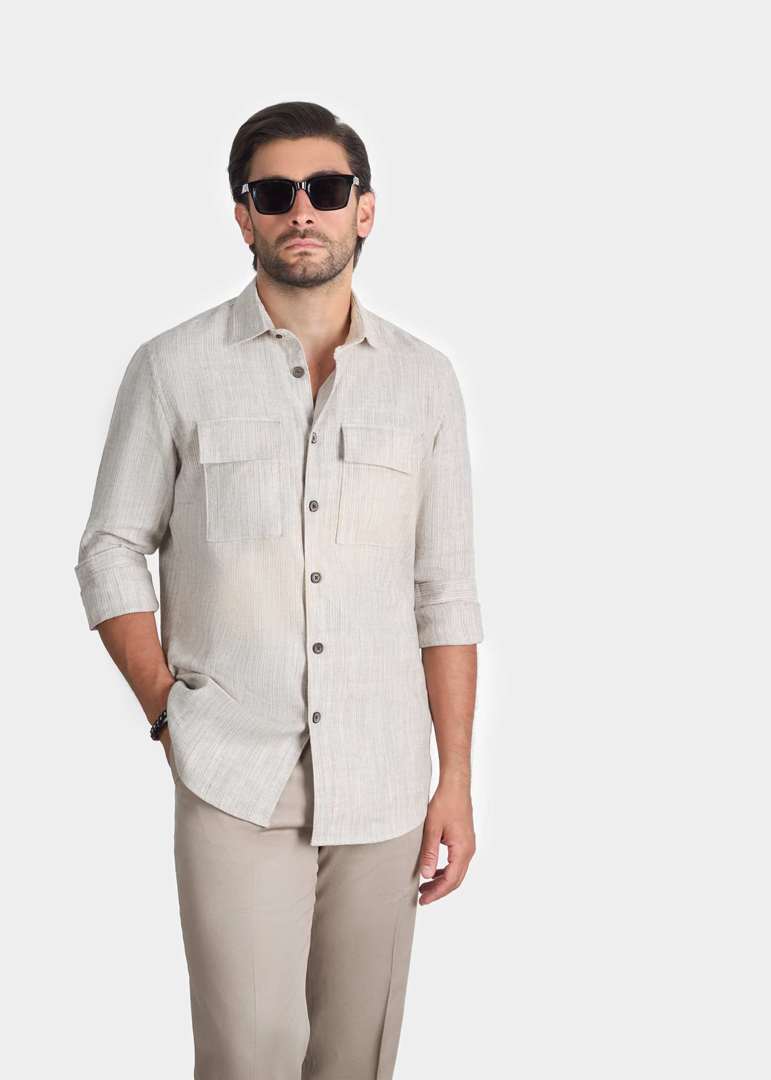 پیراهن دو جیب طرح دار 2410102 کروم