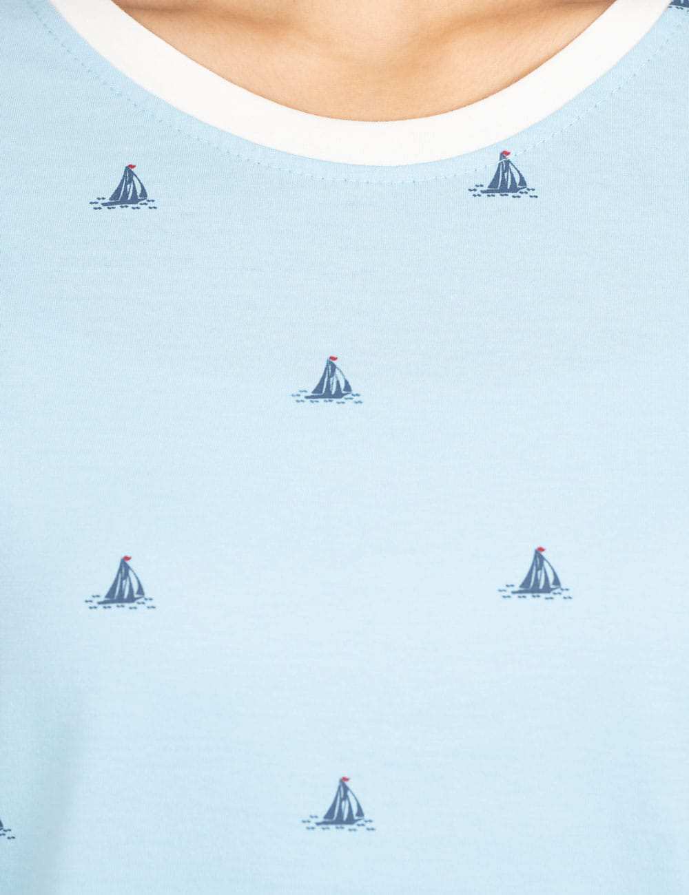 تی شرت زنانه آبی روشن هیوان heevan مدل راه راه و قایق کد 62725