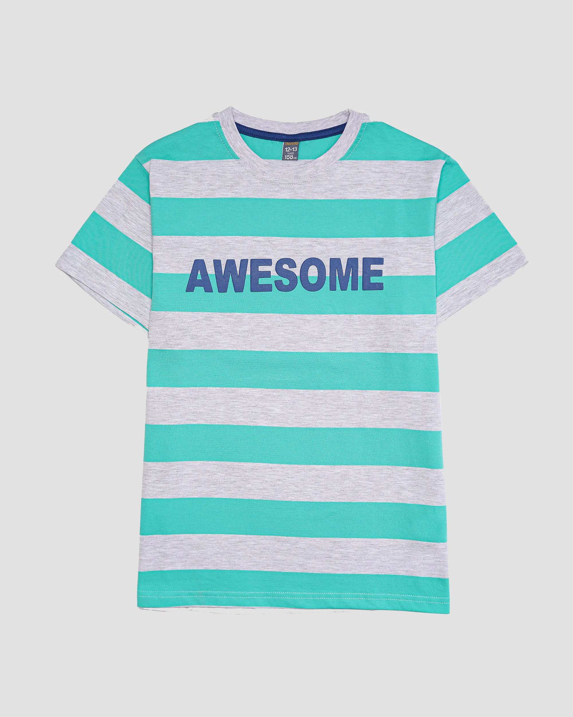 تی شرت یقه گرد پسرانه مدل راه راه AWESOME بانی نو
