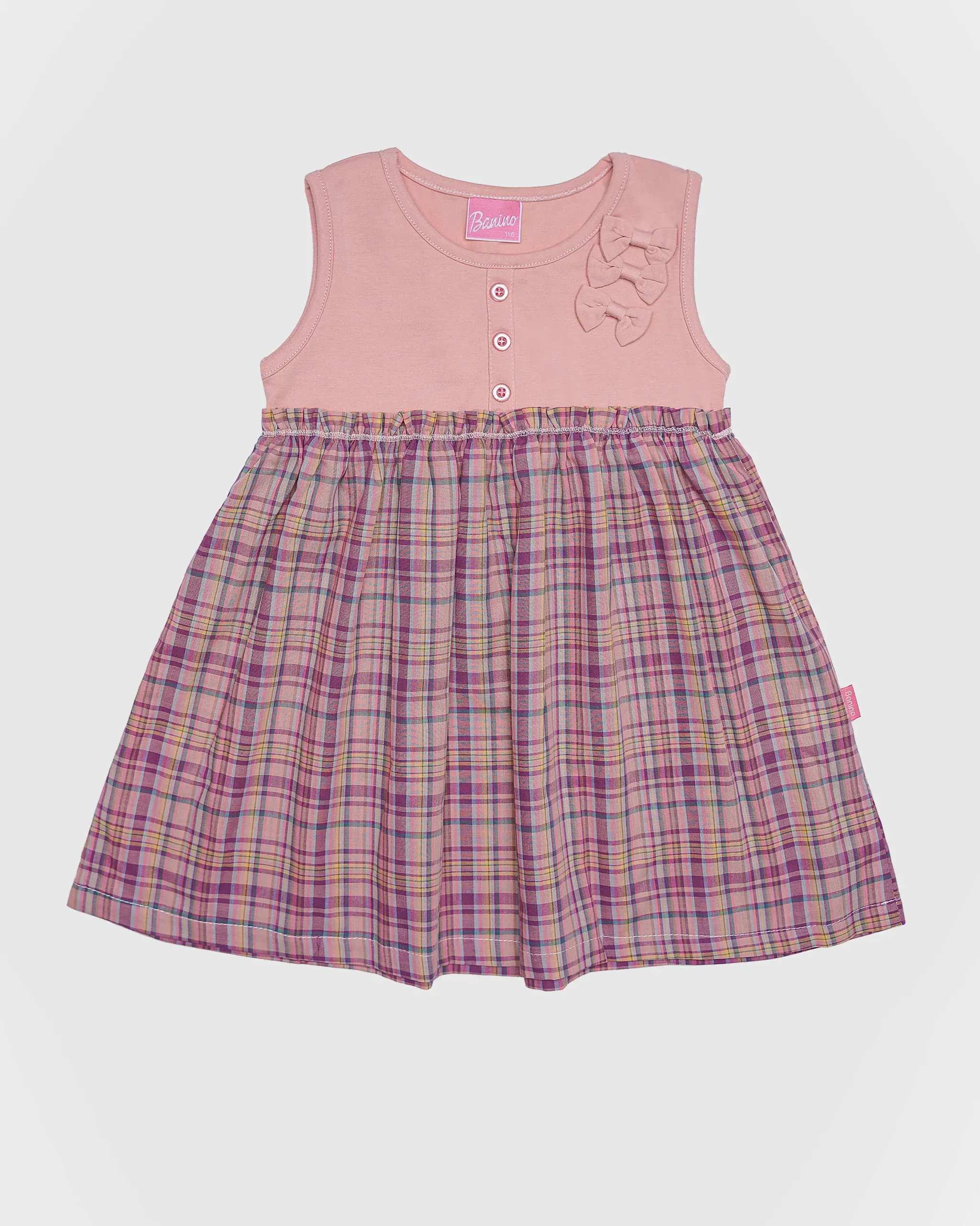 سارافون دخترانه طرح چهارخانه گلبهی بانی نو