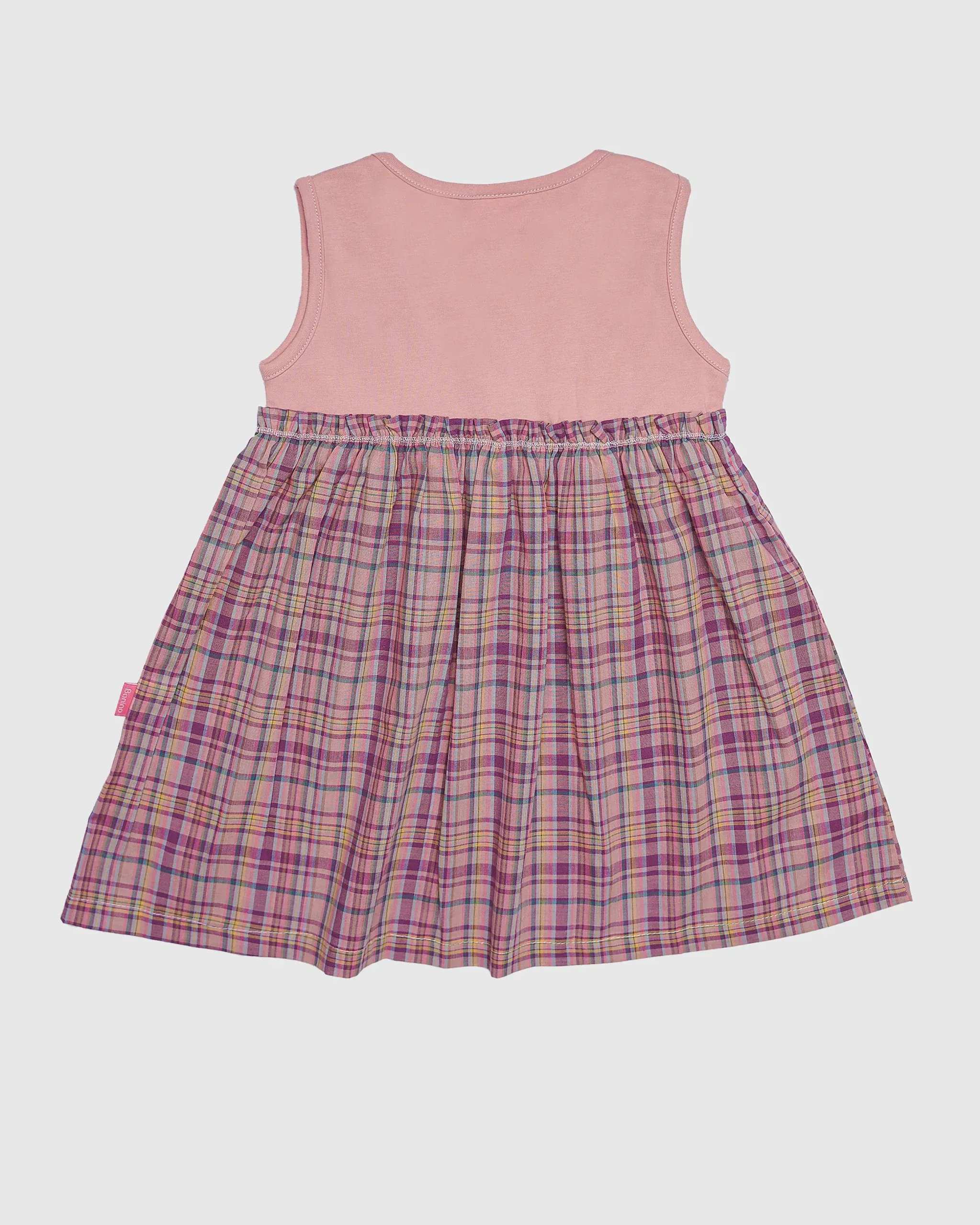 سارافون دخترانه طرح چهارخانه گلبهی بانی نو