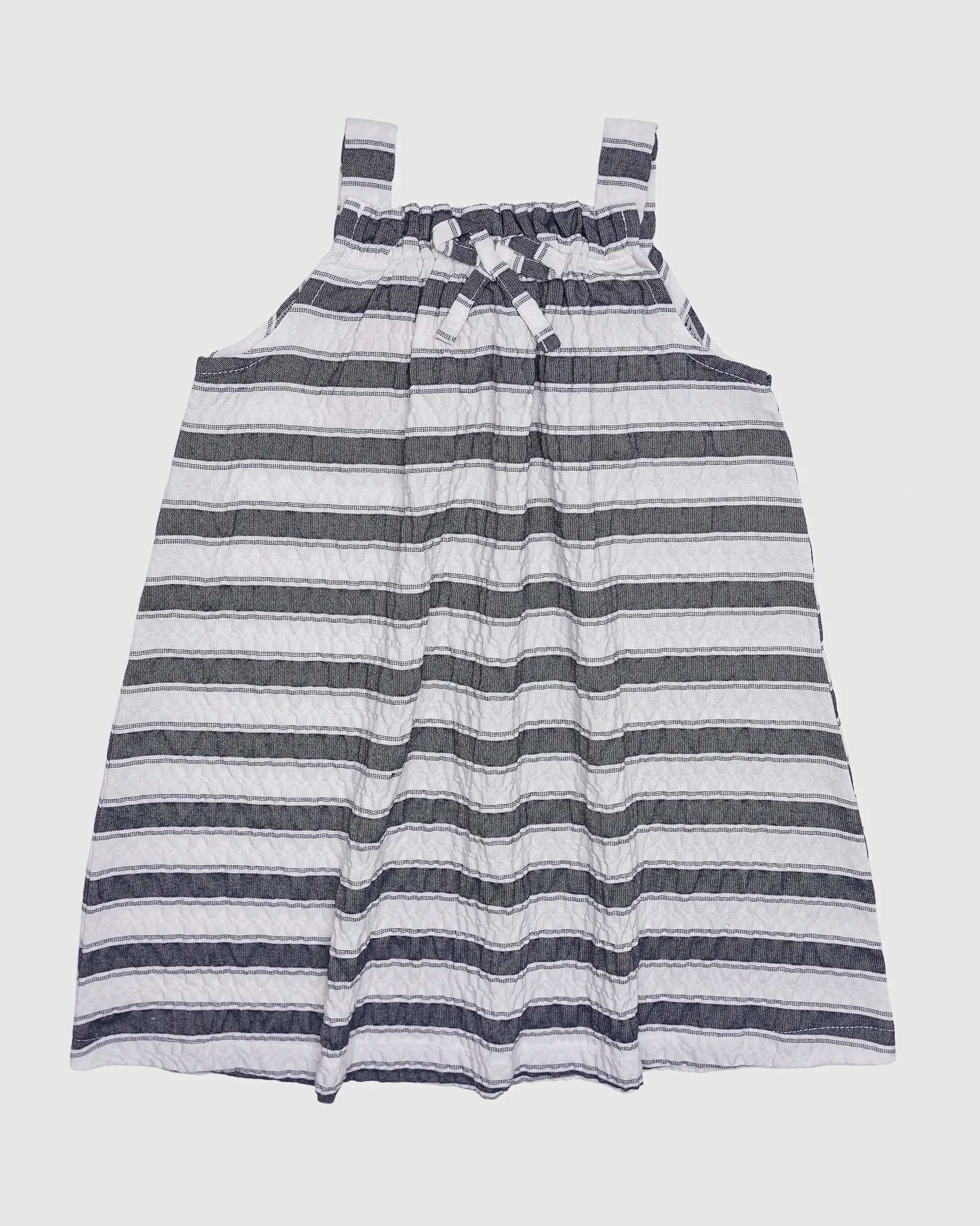 سارافون بندی دخترانه طرح راه راه طوسی بانی نو