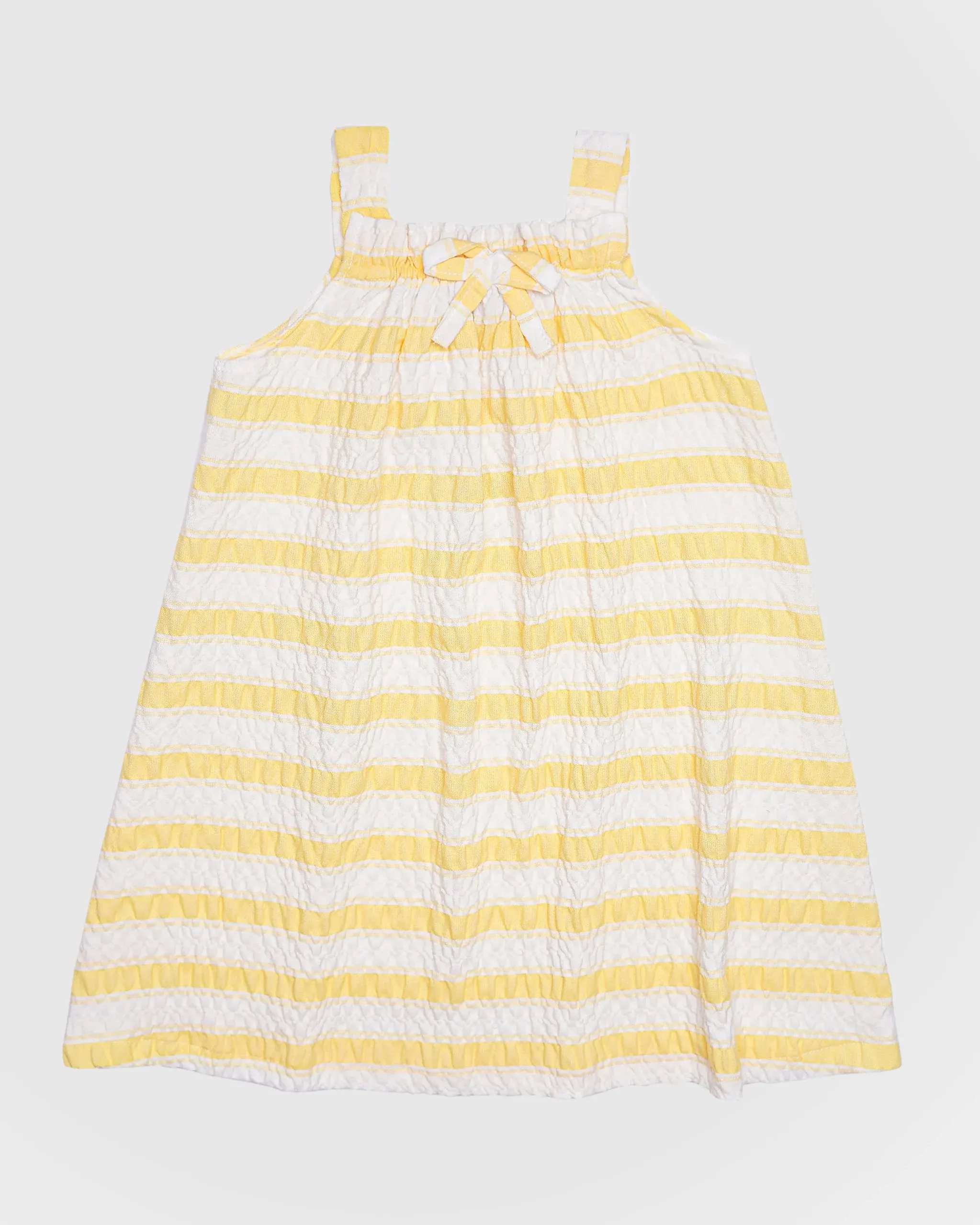 سارافون بندی دخترانه طرح راه راه زرد بانی نو